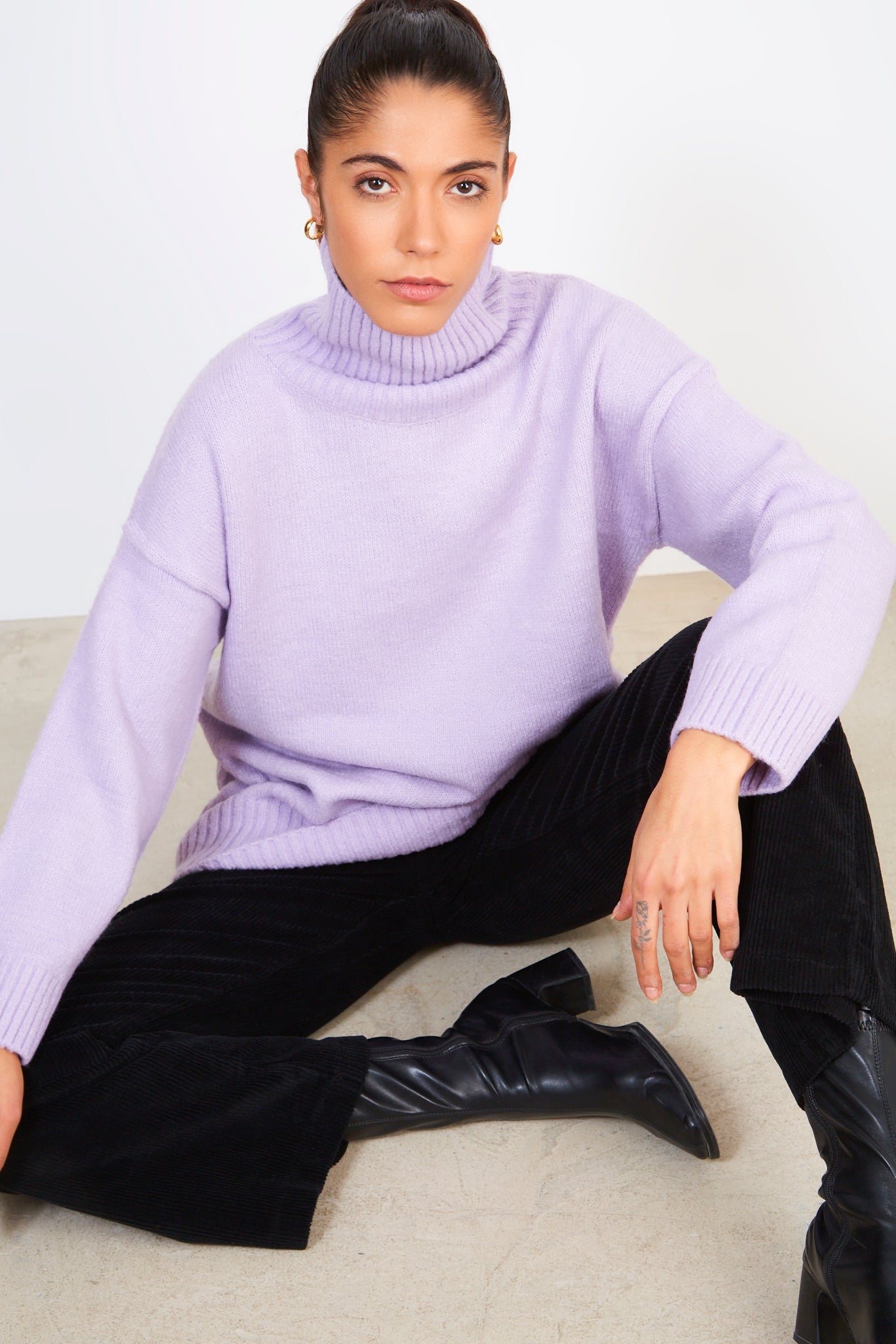 Lilac long ribbed hem turtleneck jumper_5