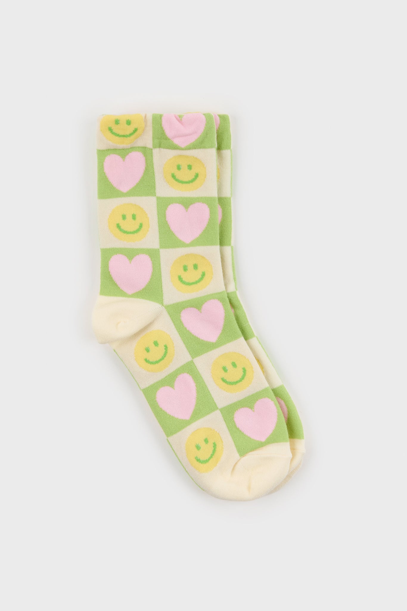 Lime green and pink smiley face heart block socks_2