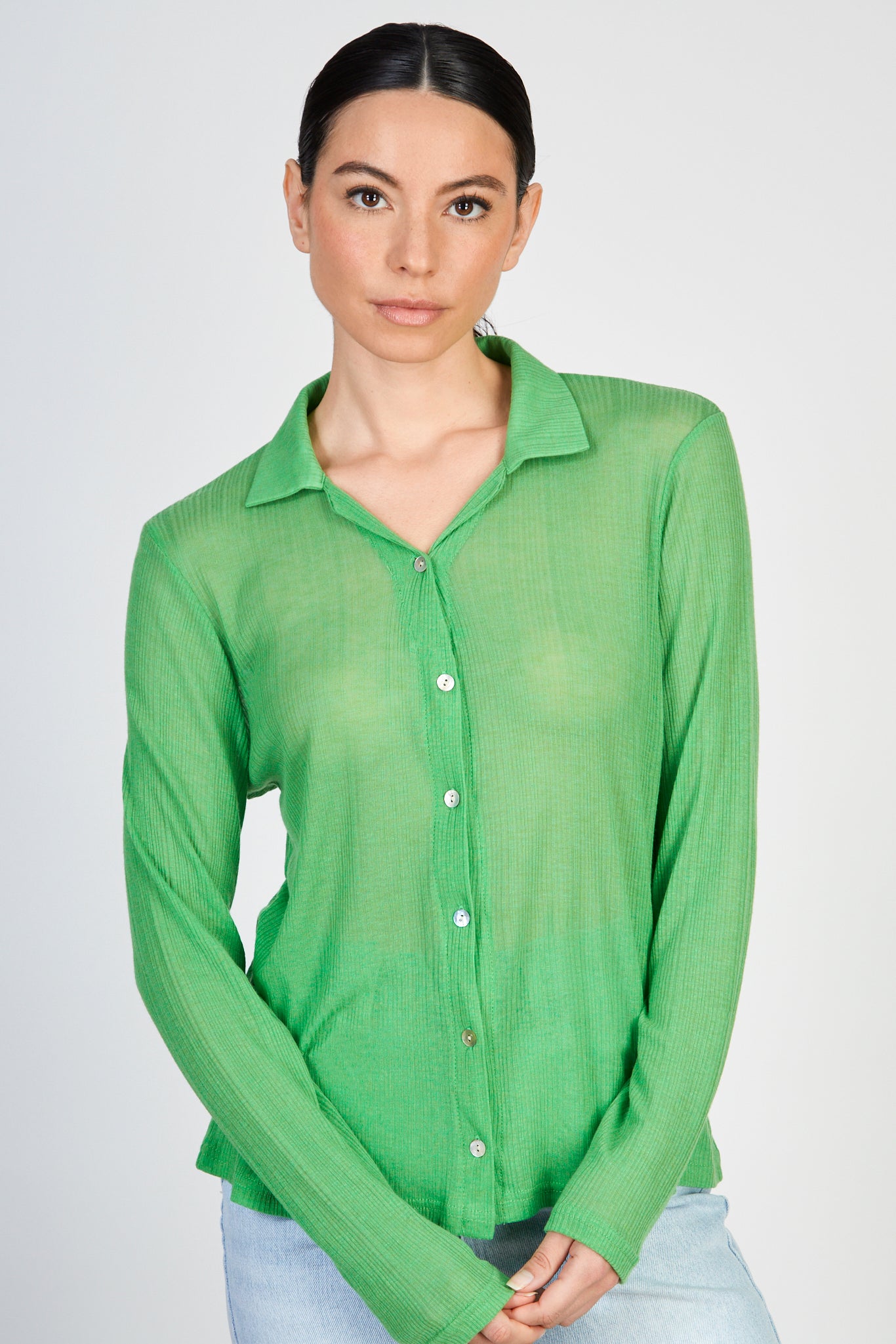Lime green button front shirt_1