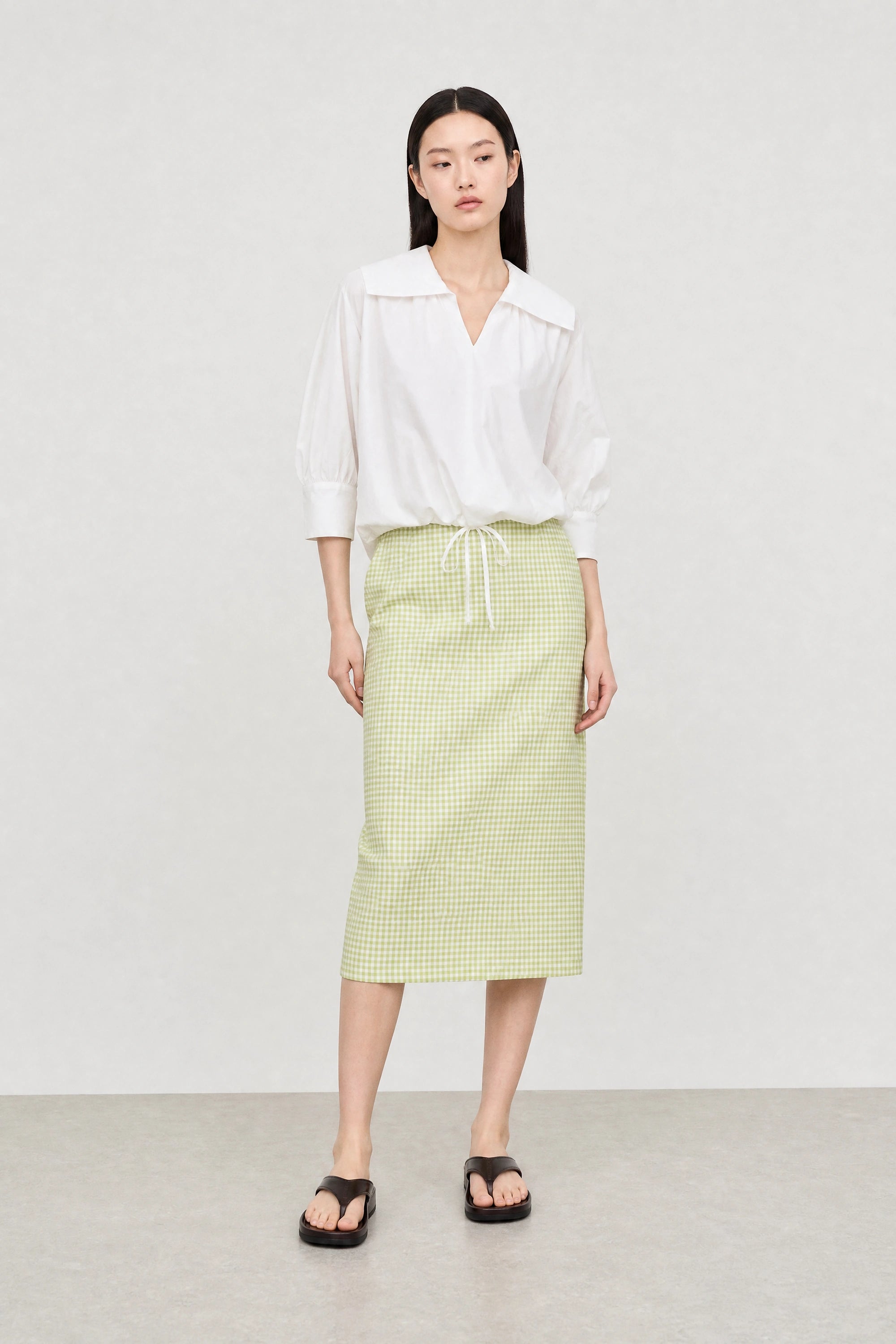 Lime green gingham slit back pencil skirt_4