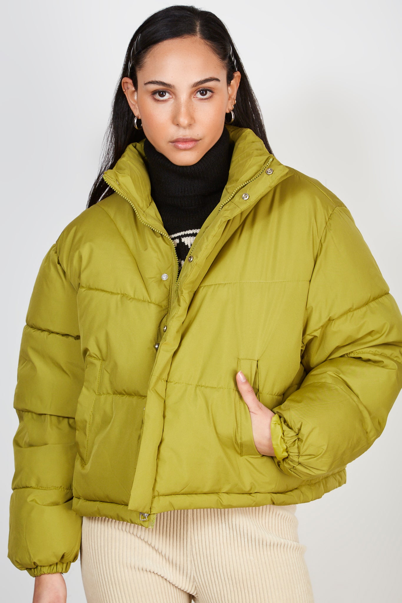 Lime green high neck puffer jacket_1
