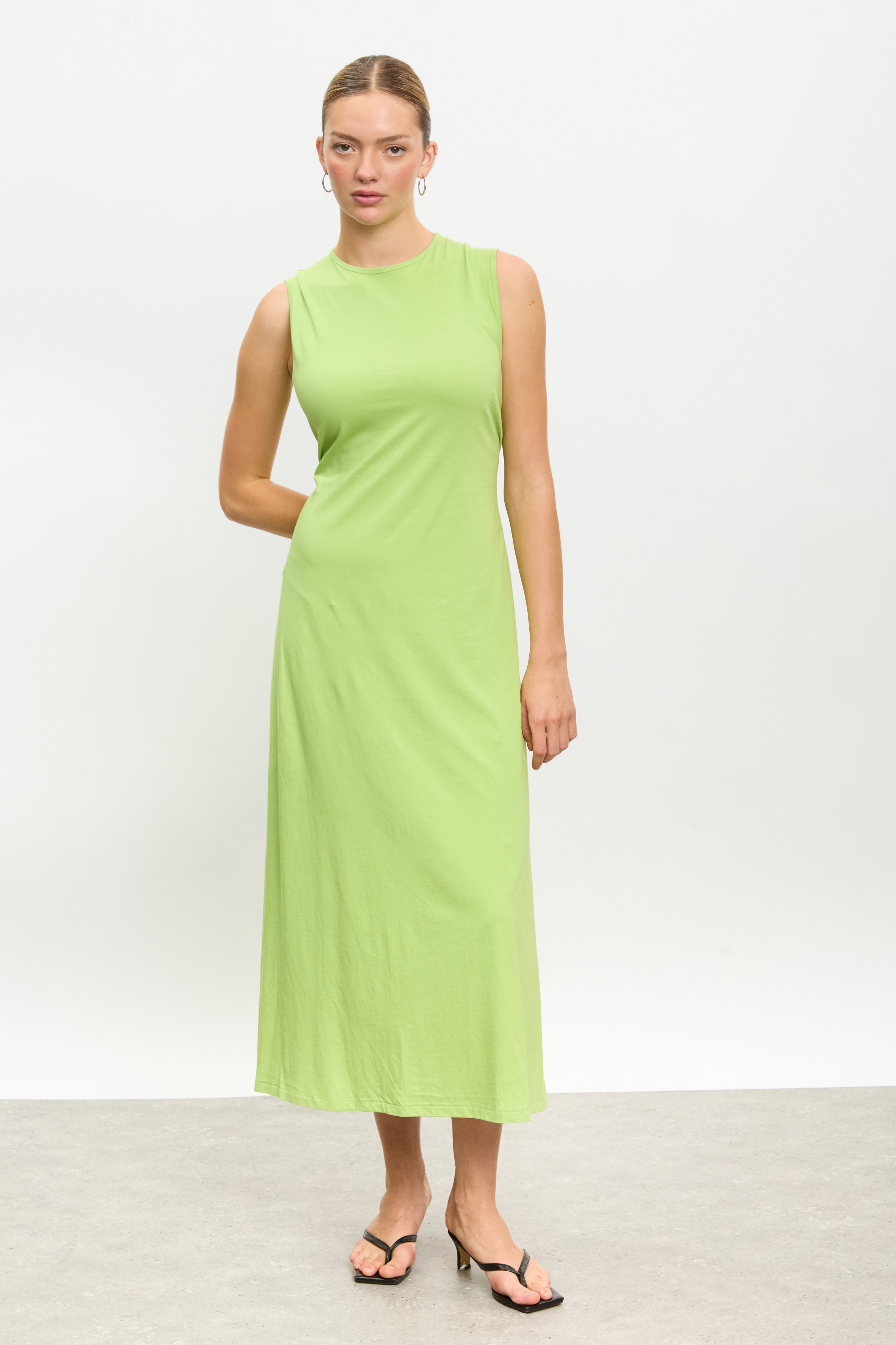 Lime green peek back jersey dress_2