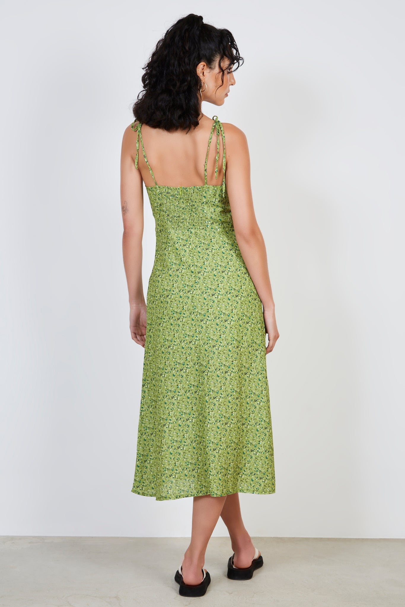 Lime green floral print tie strap dress_2