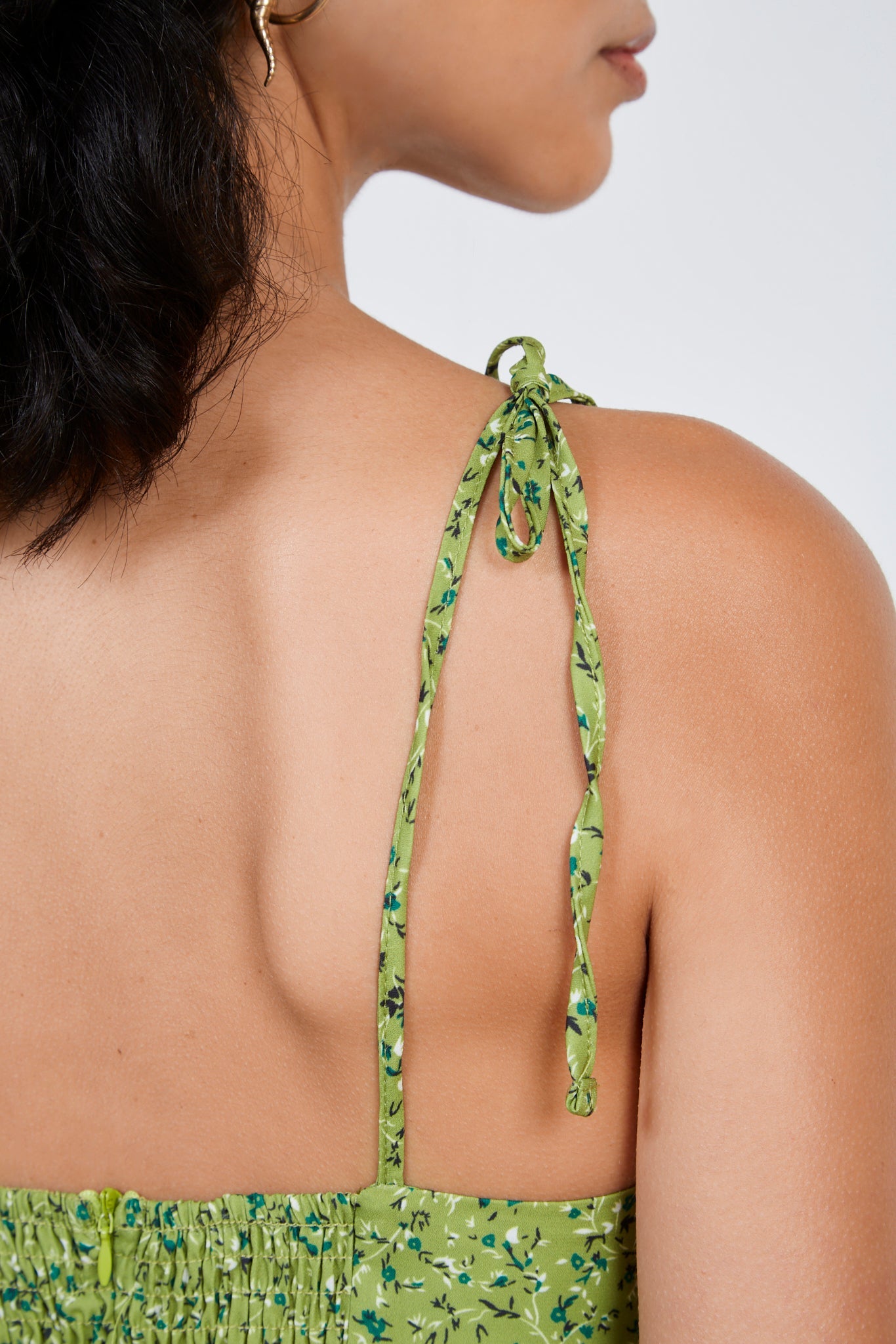 Lime green floral print tie strap dress_4