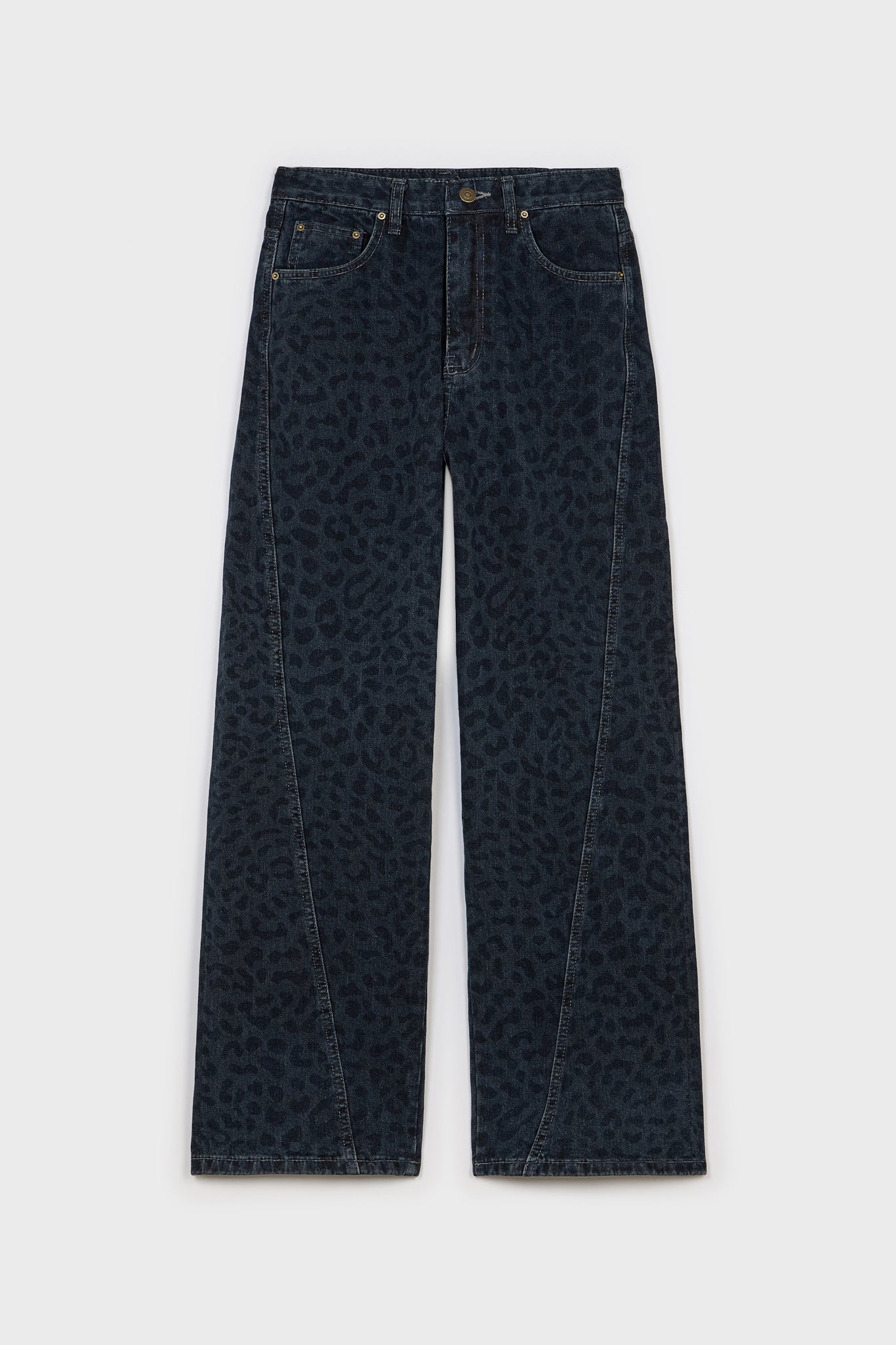 Mid blue denim leopard print barrel leg jeans_6