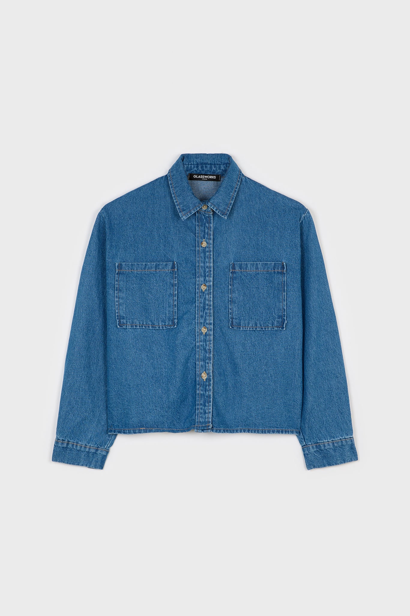 Mid blue denim short pocket front shirt_6