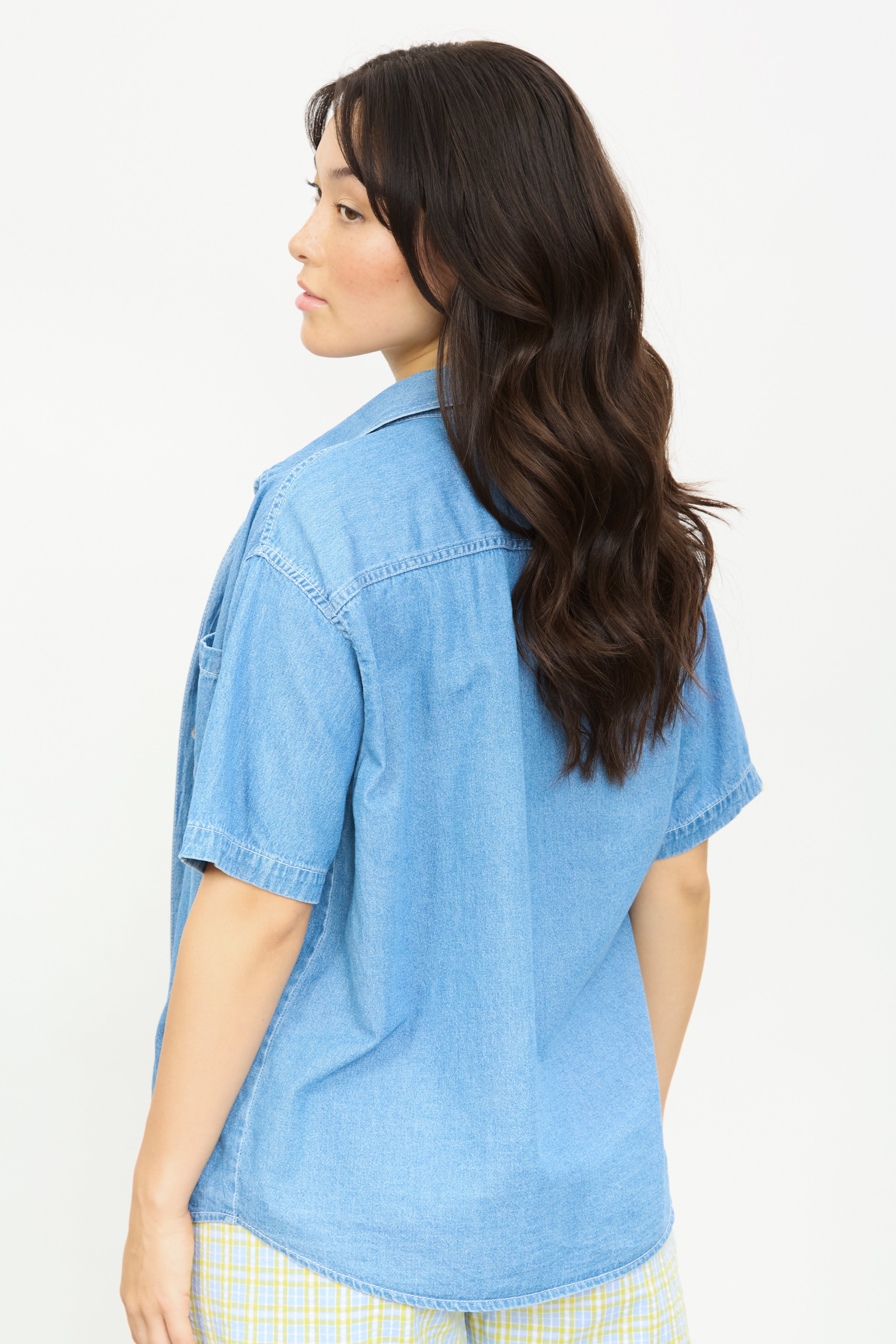 Mid blue denim short sleeve shirt_3
