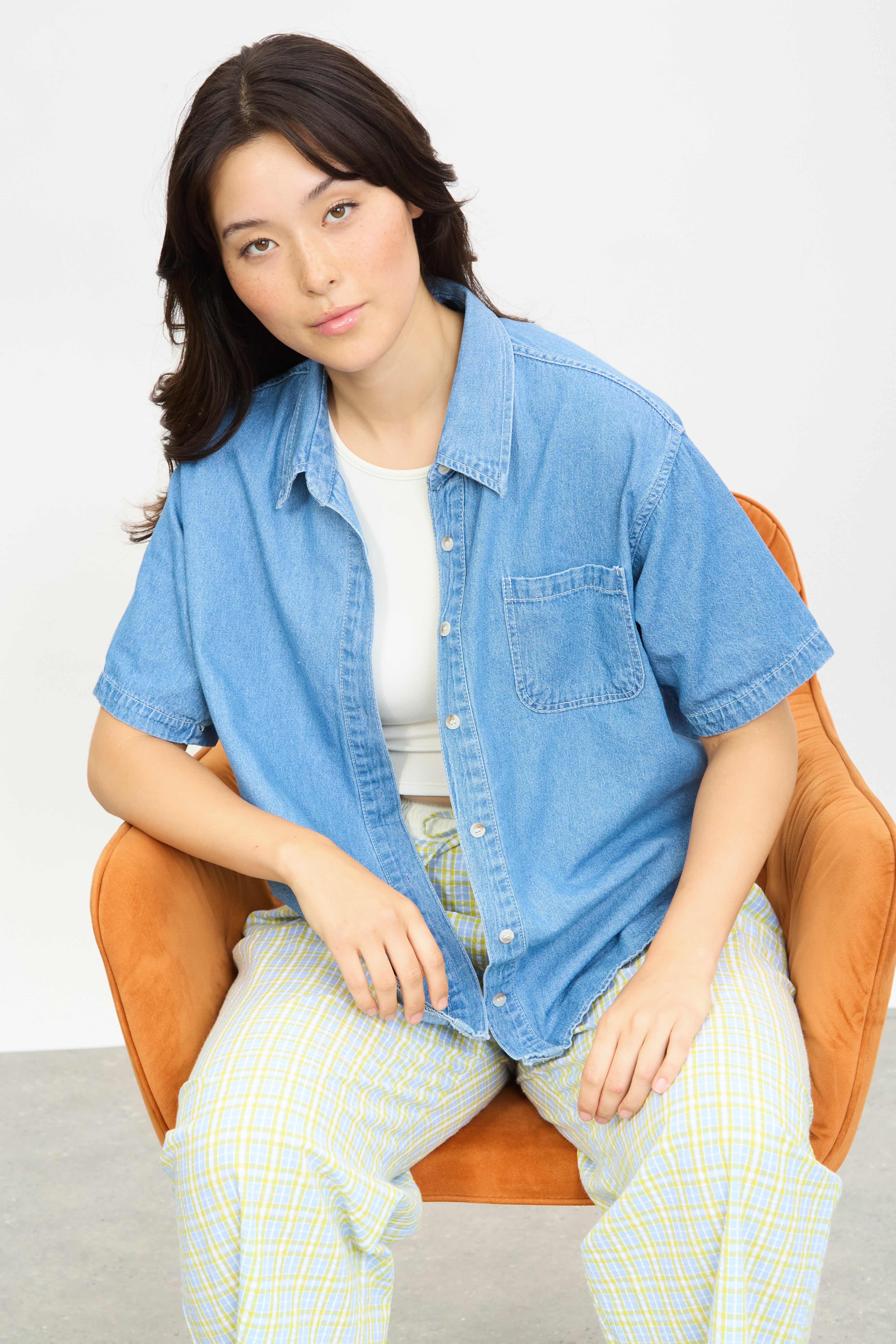 Mid blue denim short sleeve shirt_6