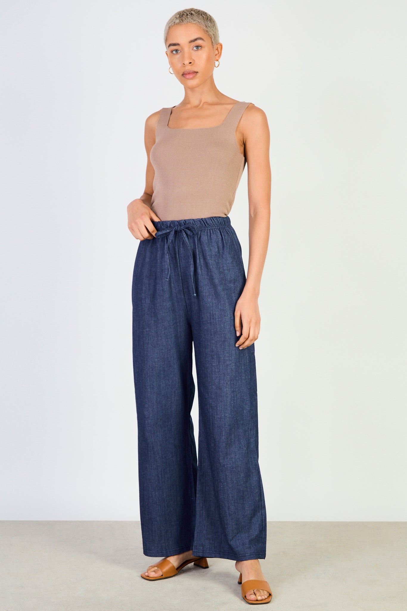 Mid blue denim tie front denim trousers_4