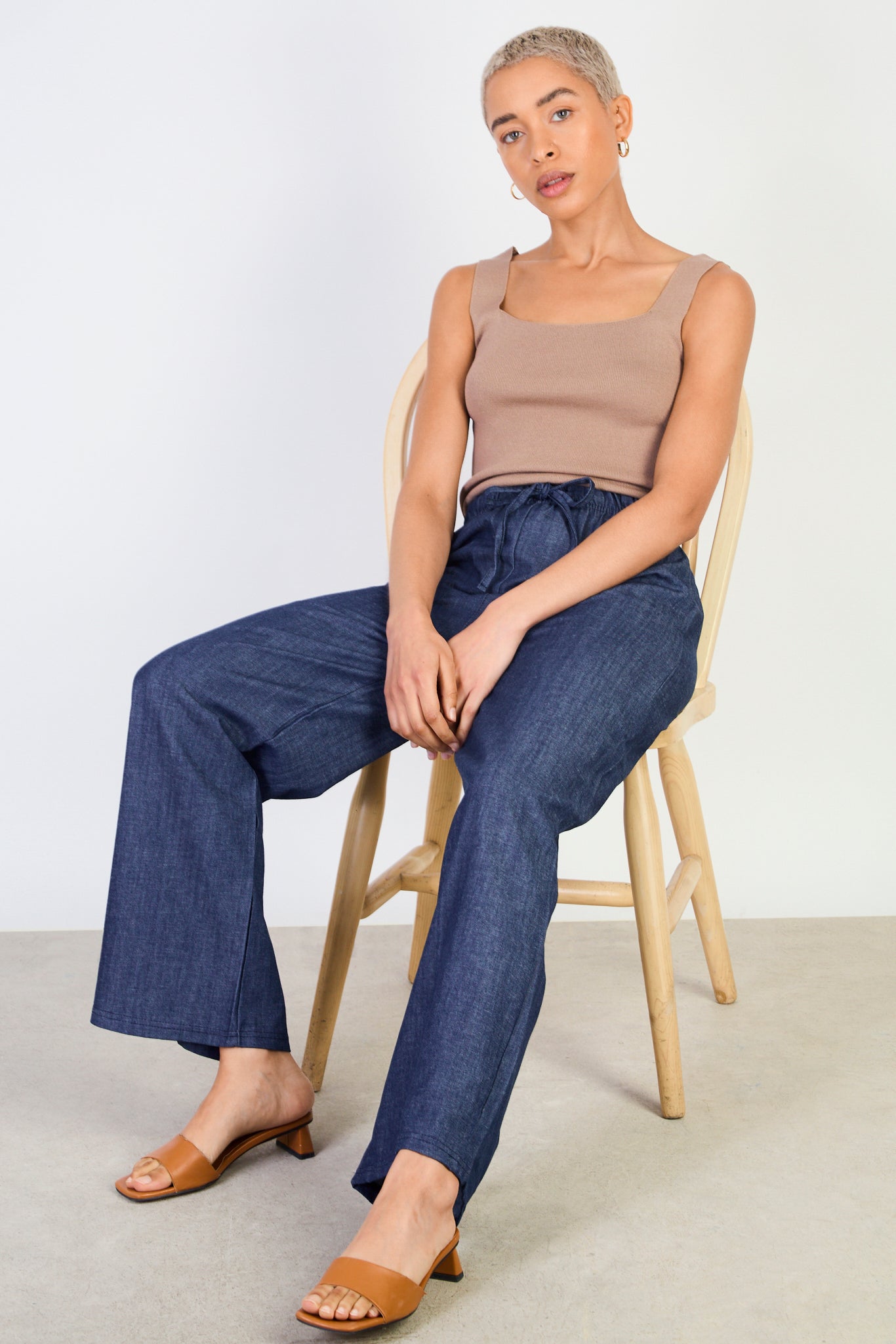 Mid blue denim tie front denim trousers_5