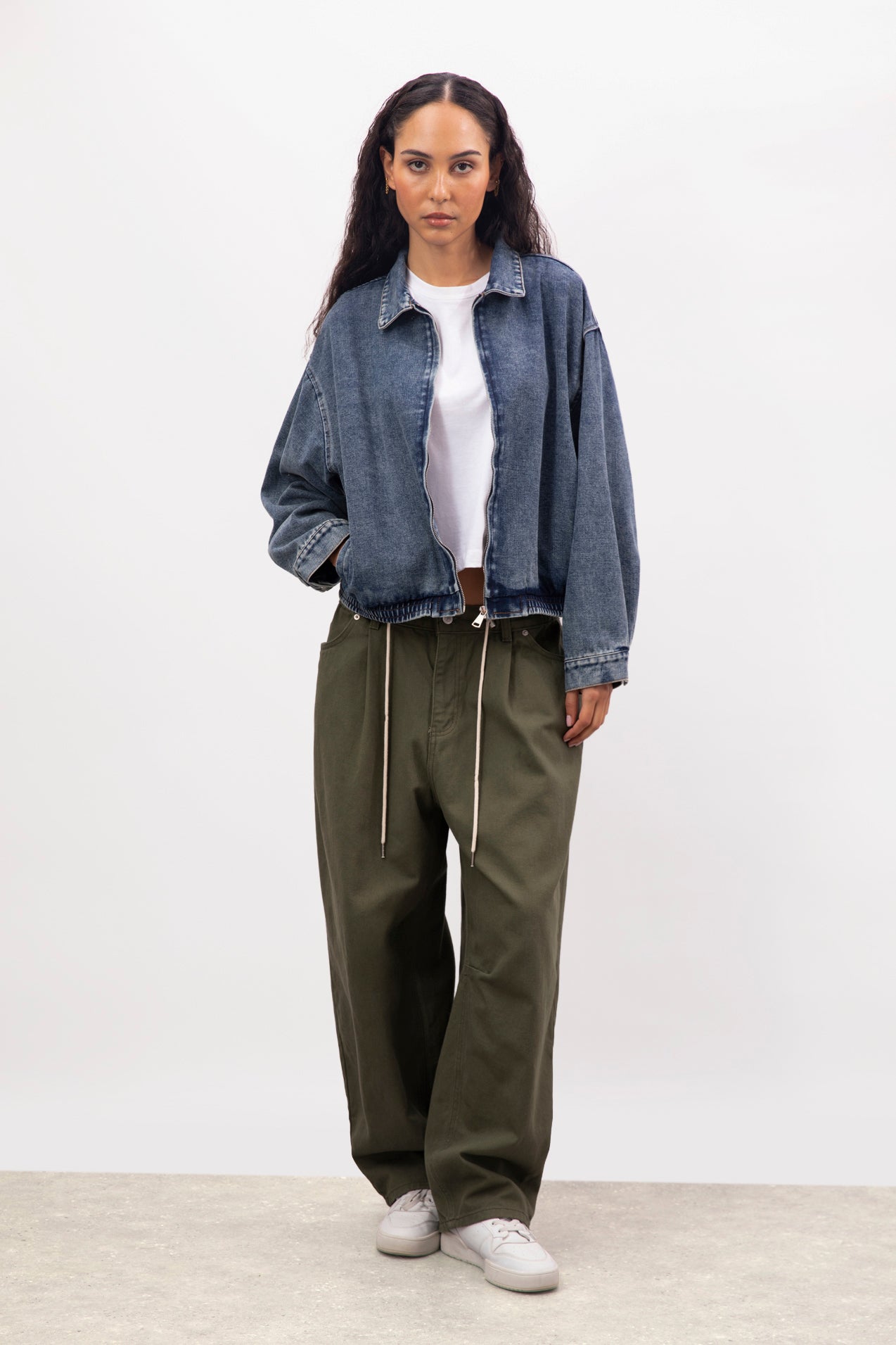 Mid blue denim zip up bomber jacket_5