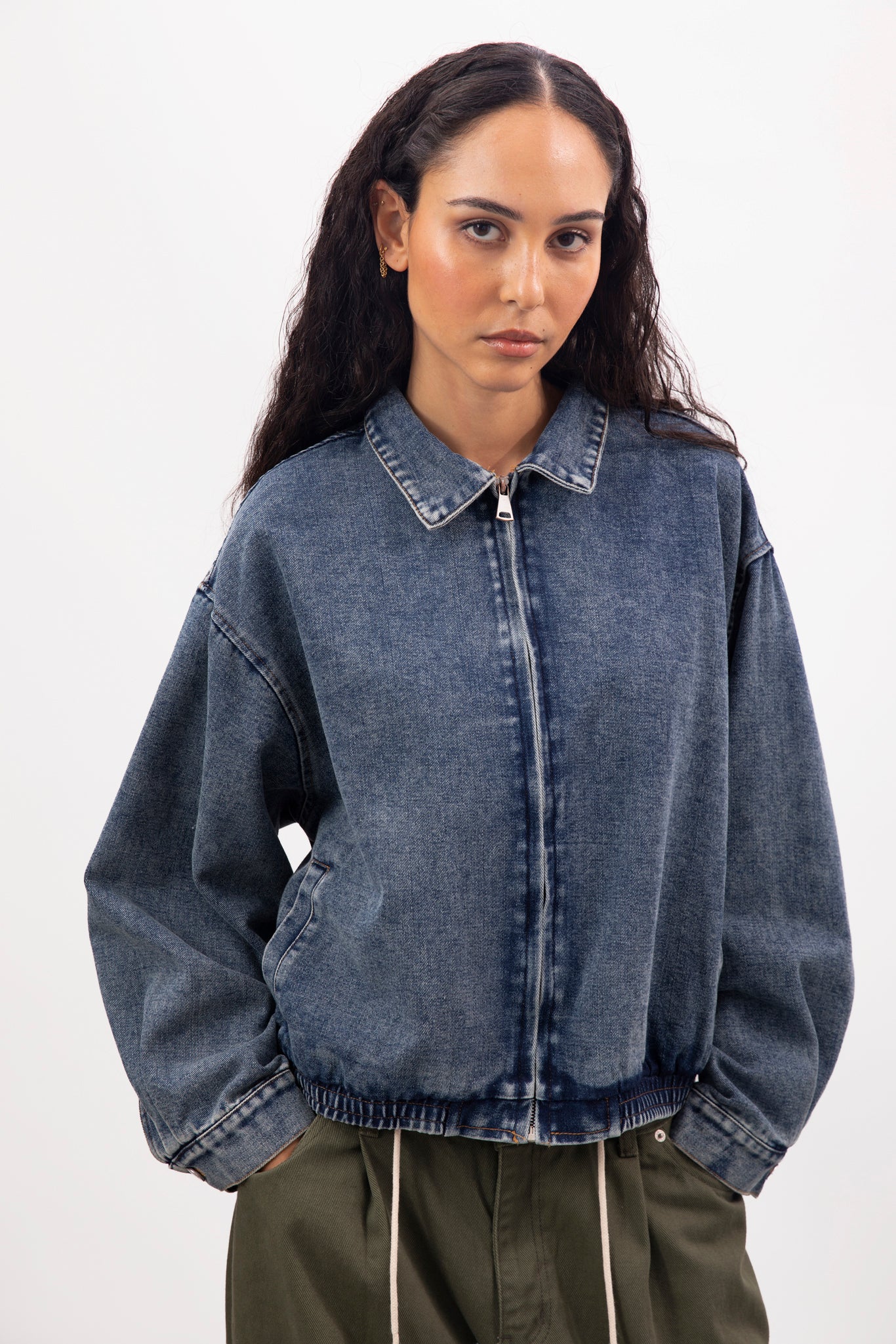 Mid blue denim zip up bomber jacket_1