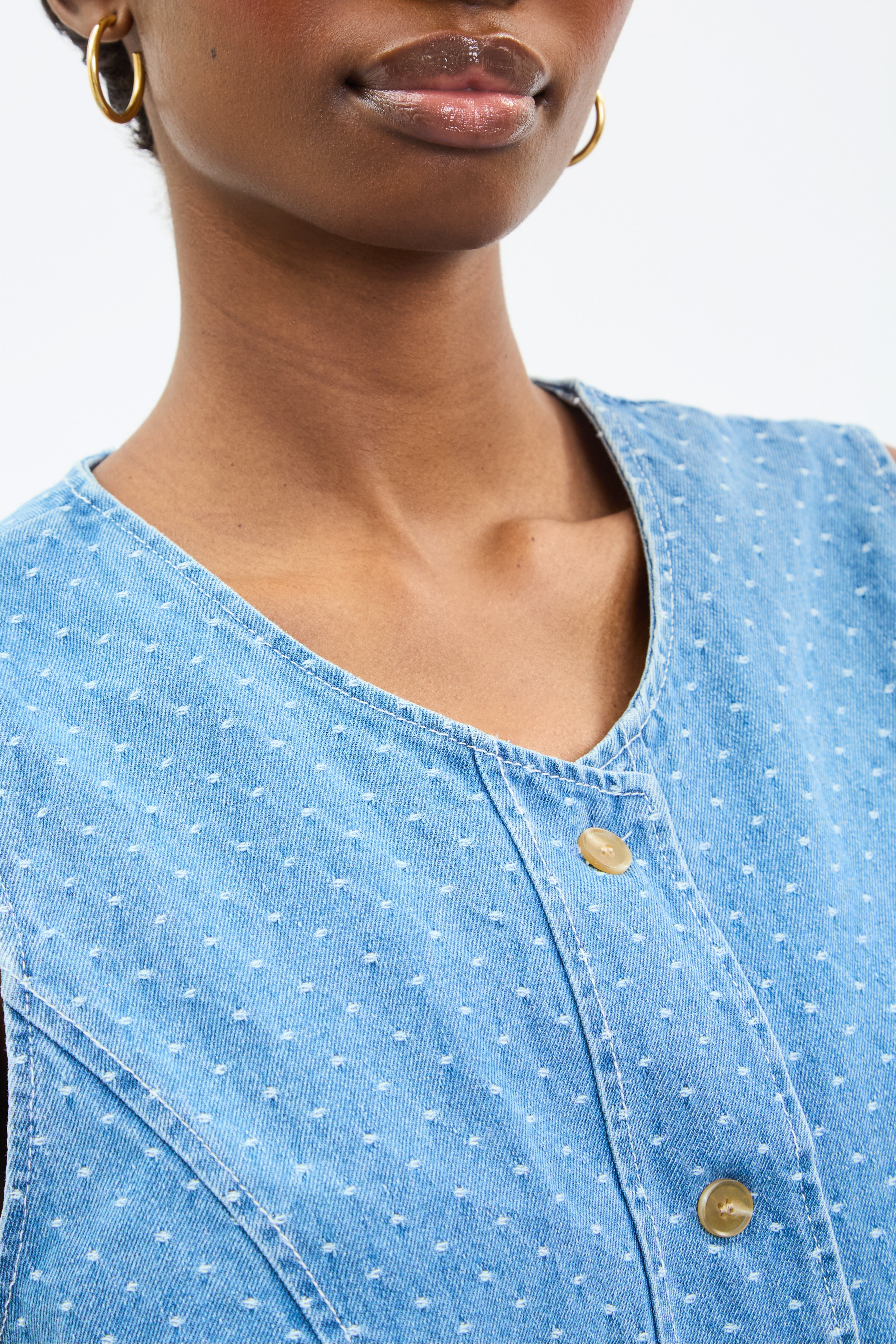 Mid blue polka dot denim waistcoat_3