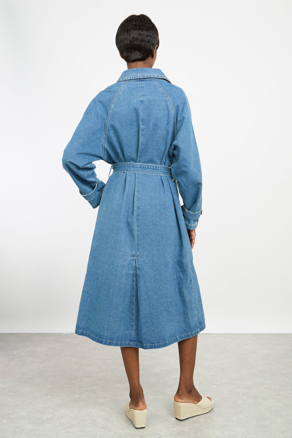 Mid blue pure cotton denim trench coat_3