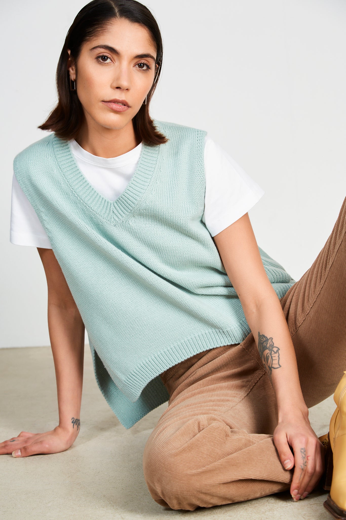 Mint green V neck sweater vest_1