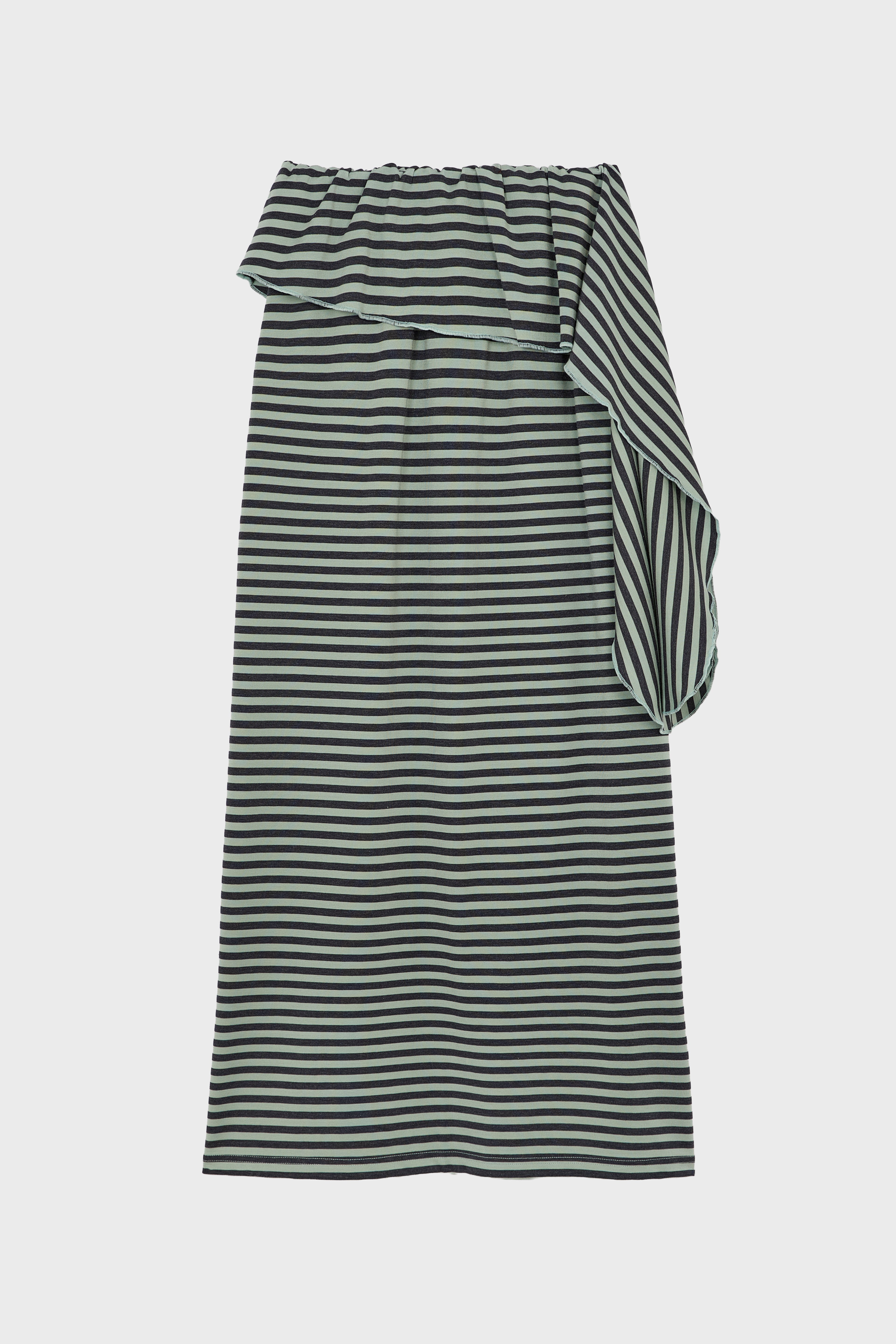 Mint green and black striped ruffle waist midi skirt_2