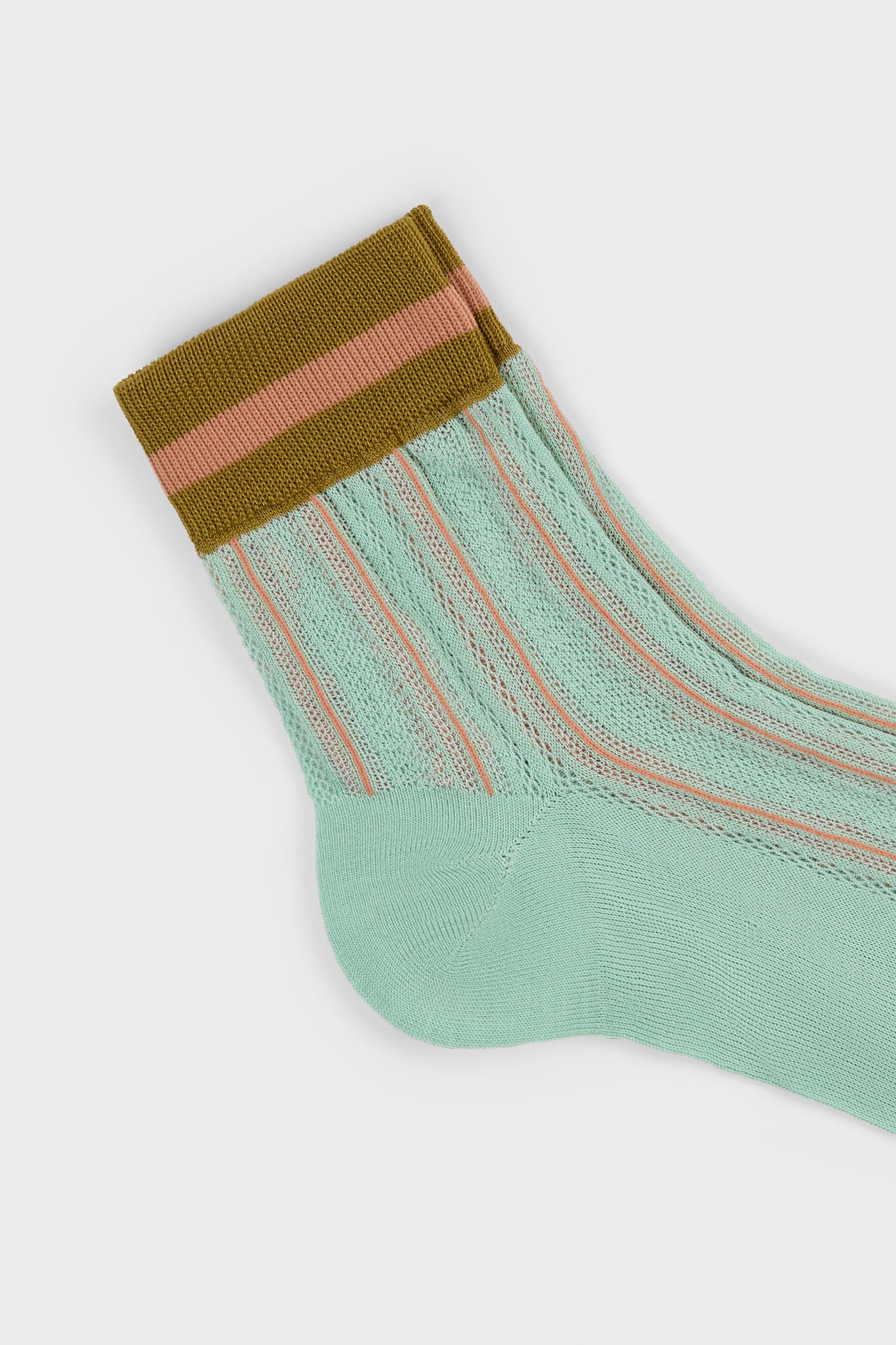 Mint green and khaki stripe hem socks_2