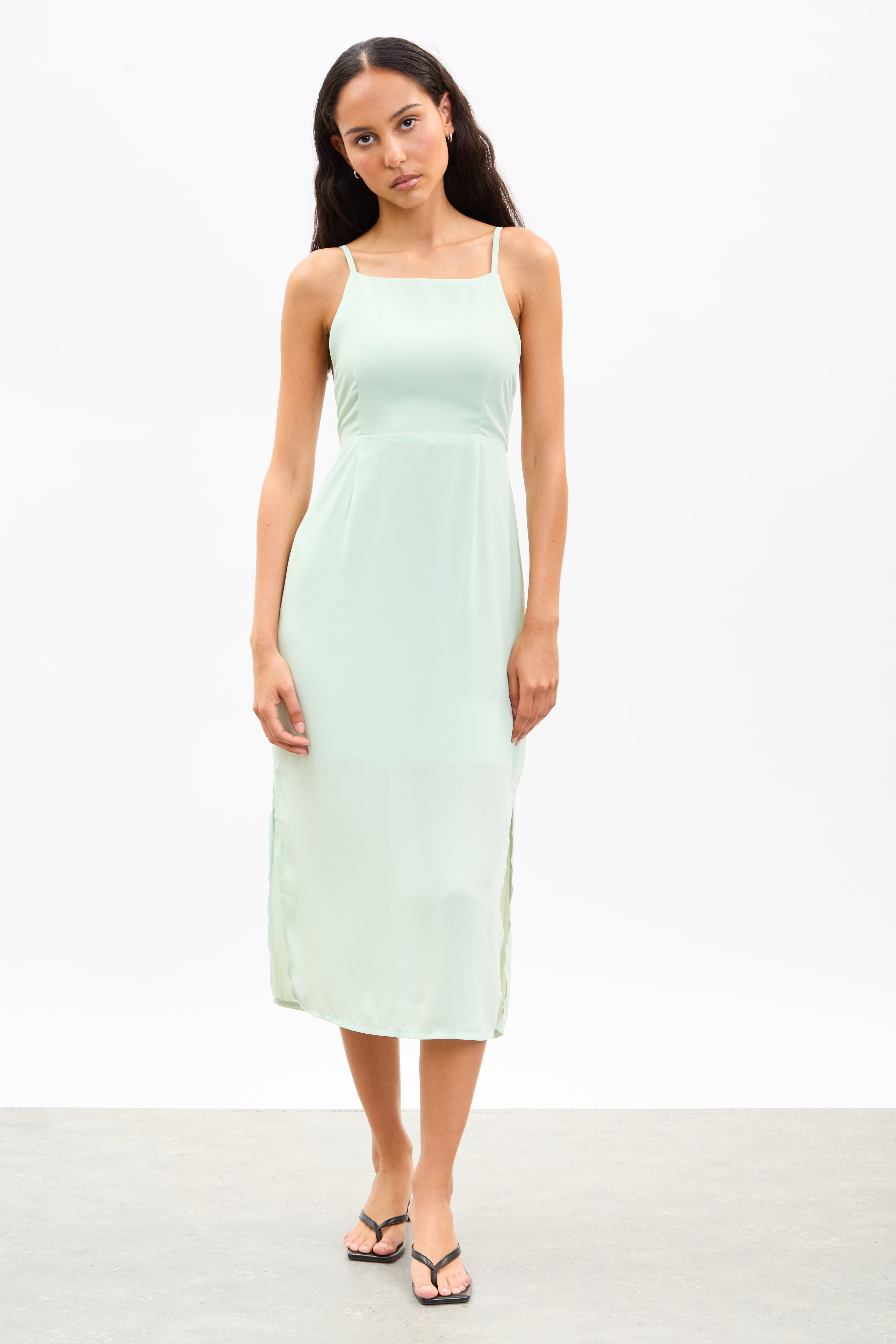 Mint green cross tie back strappy dress_1