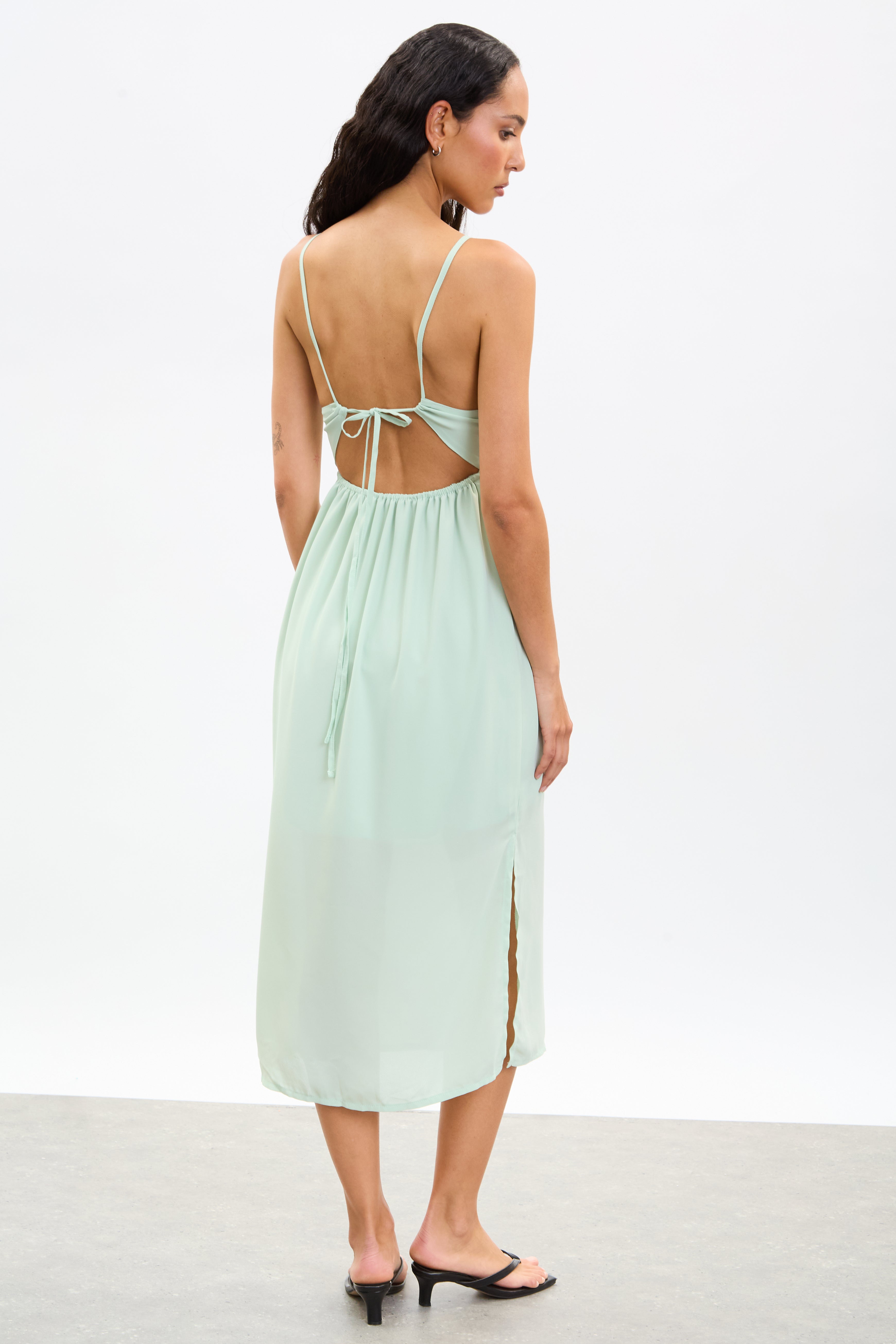 Mint green cross tie back strappy dress_2