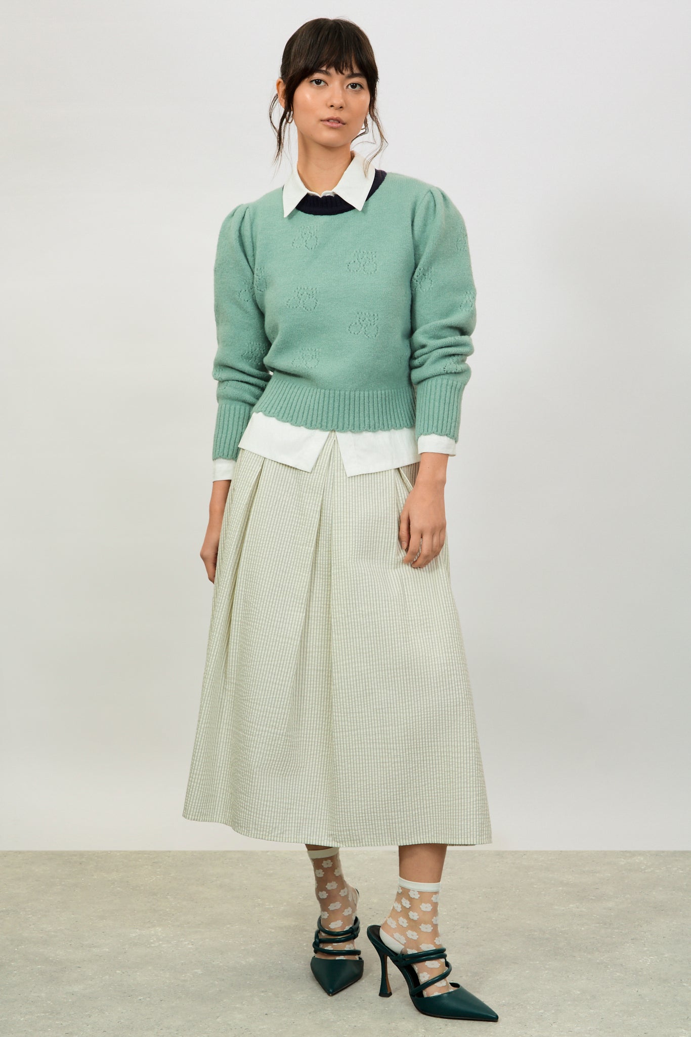 Mint green intarsia floral navy scalloped trim jumper_4