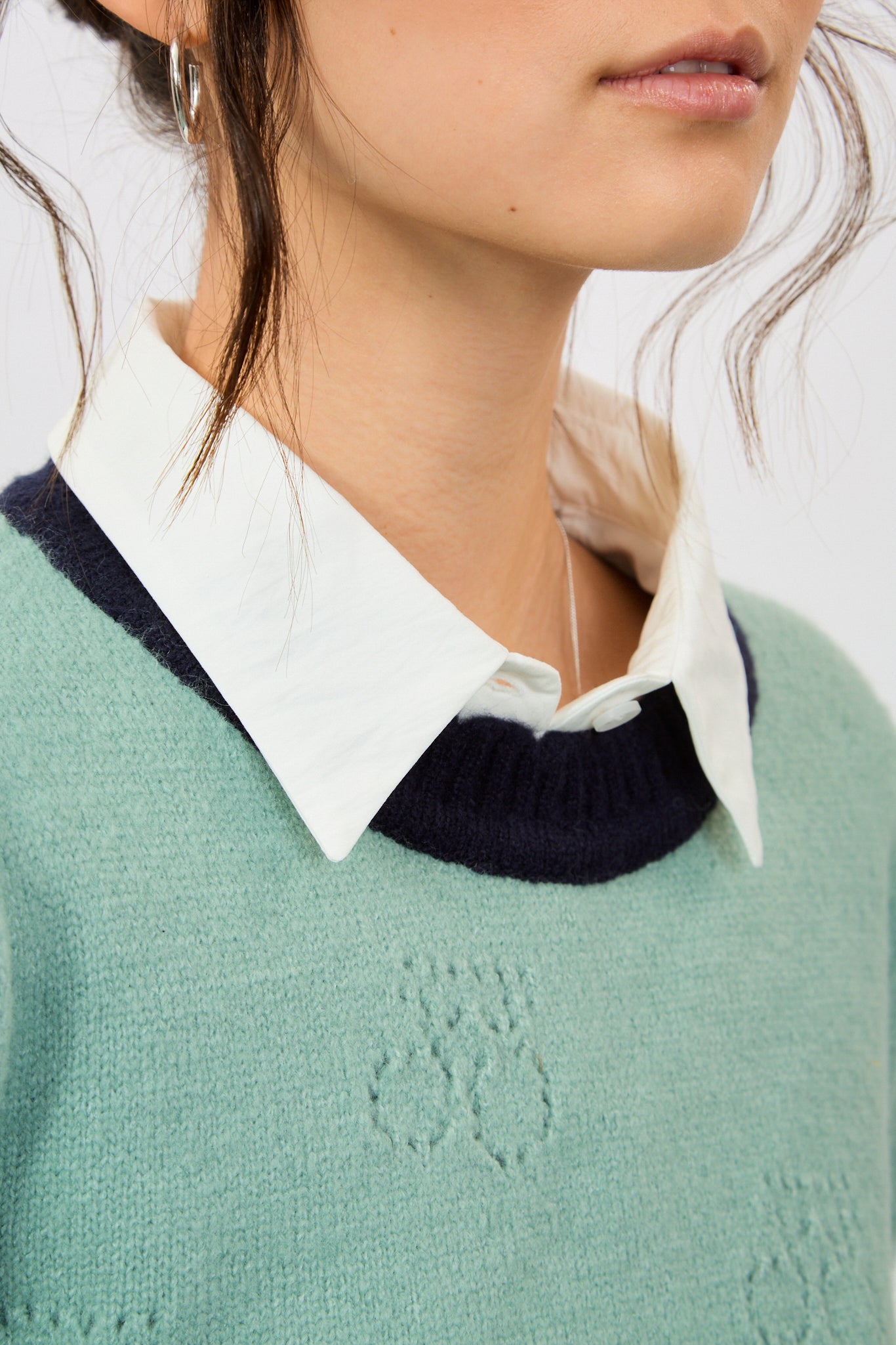 Mint green intarsia floral navy scalloped trim jumper_3