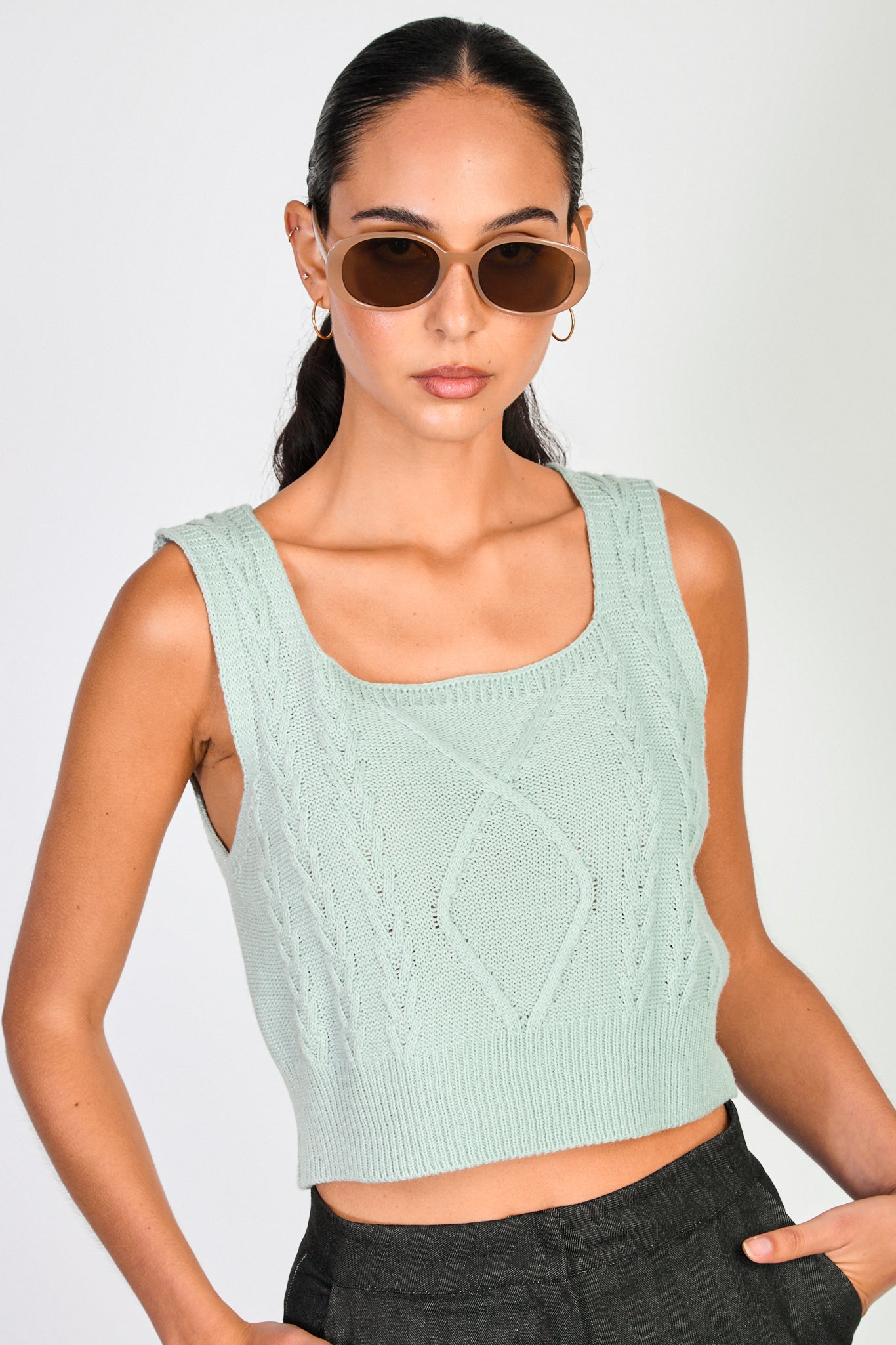 Mint green square neck cableknit tank_1