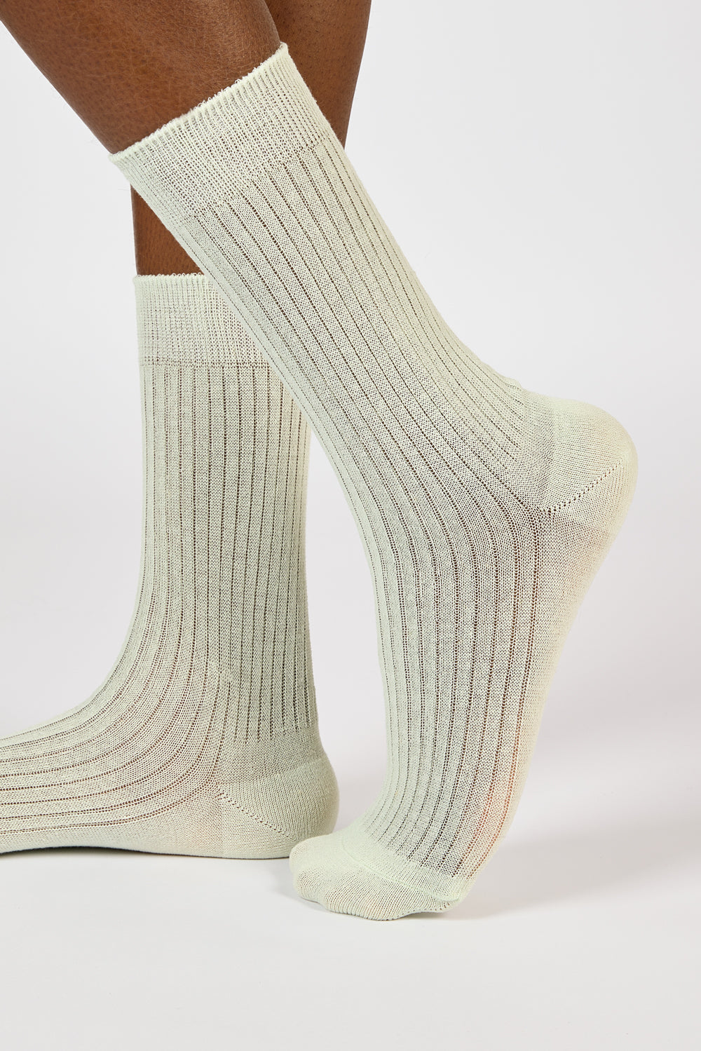 Mint linen blend ribbed socks_3
