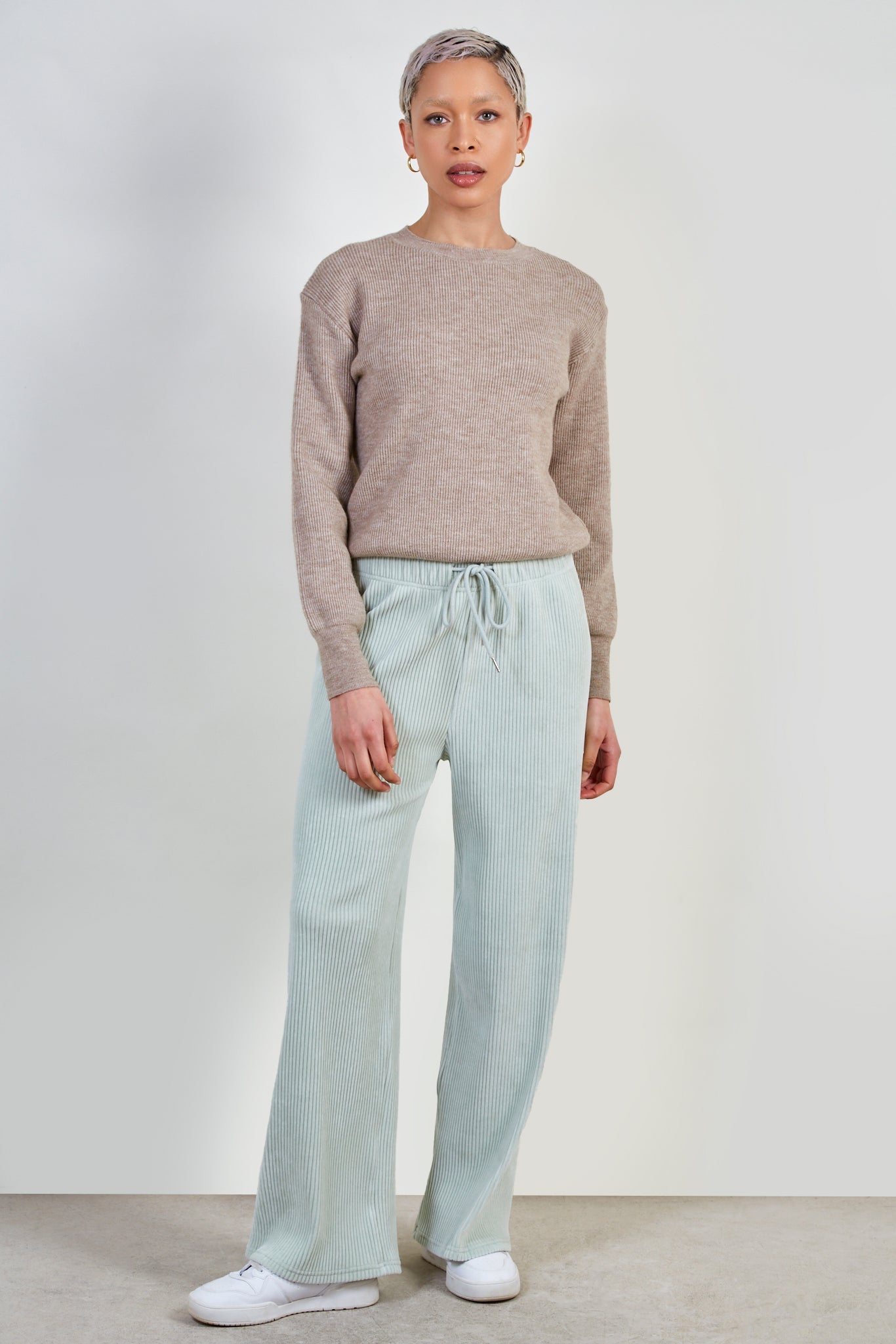 Mint green ribbed velvet trousers_2