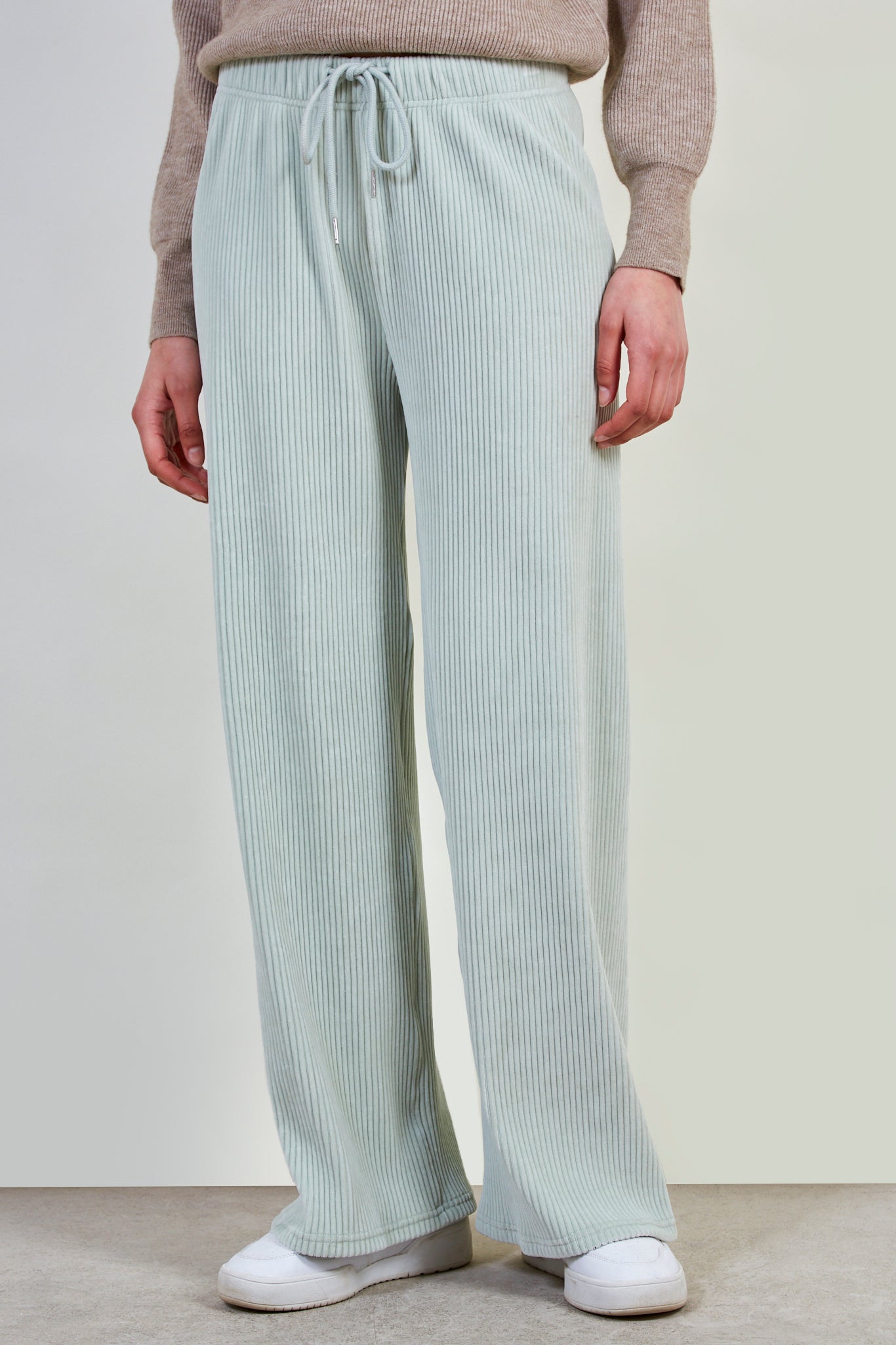 Mint green ribbed velvet trousers_1