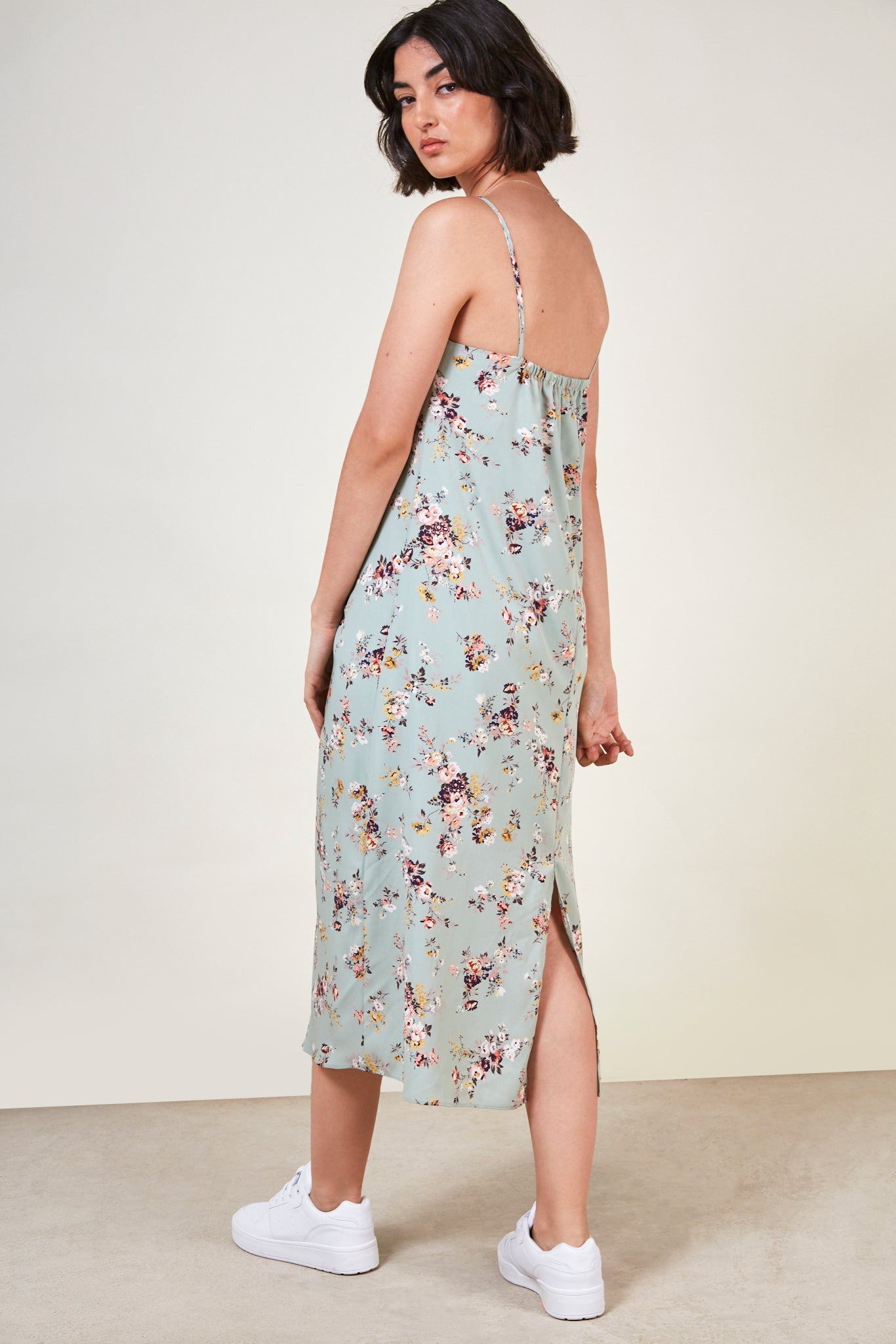 Mint green floral spaghetti strap dress_2