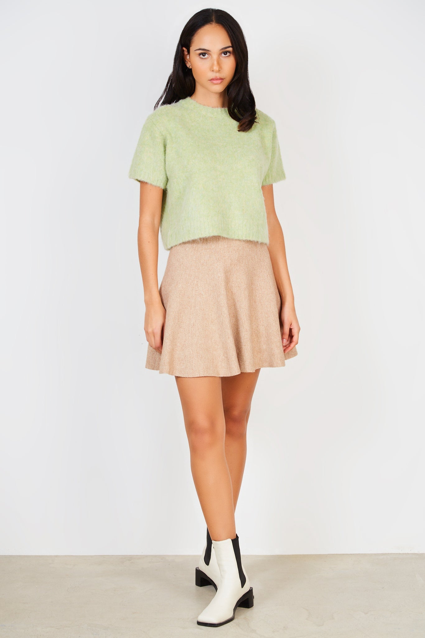 Mint green wool blend mix knit short sleeve jumper_2