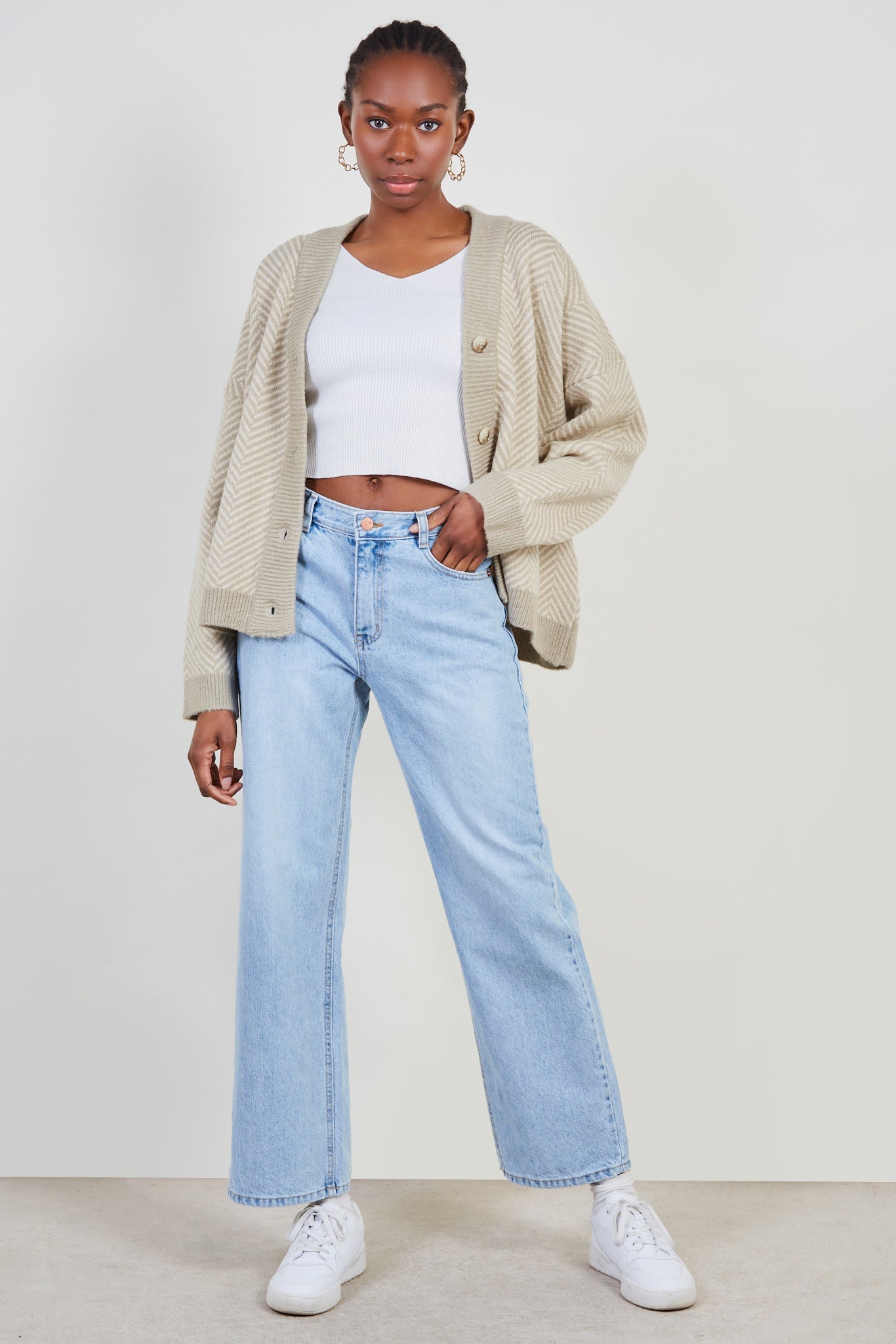 Pale khaki and ivory herringbone cardigan_6