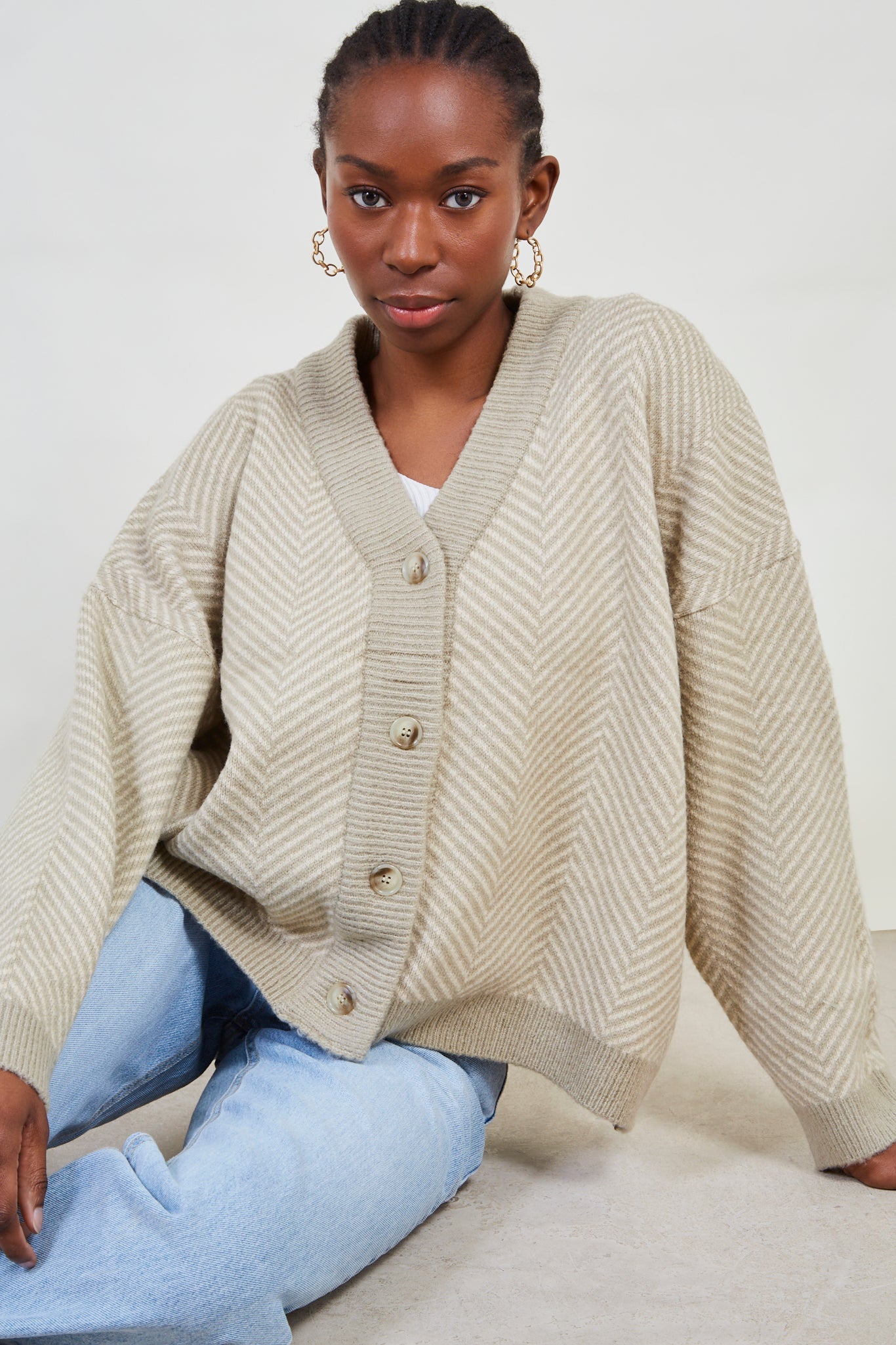 Pale khaki and ivory herringbone cardigan_10