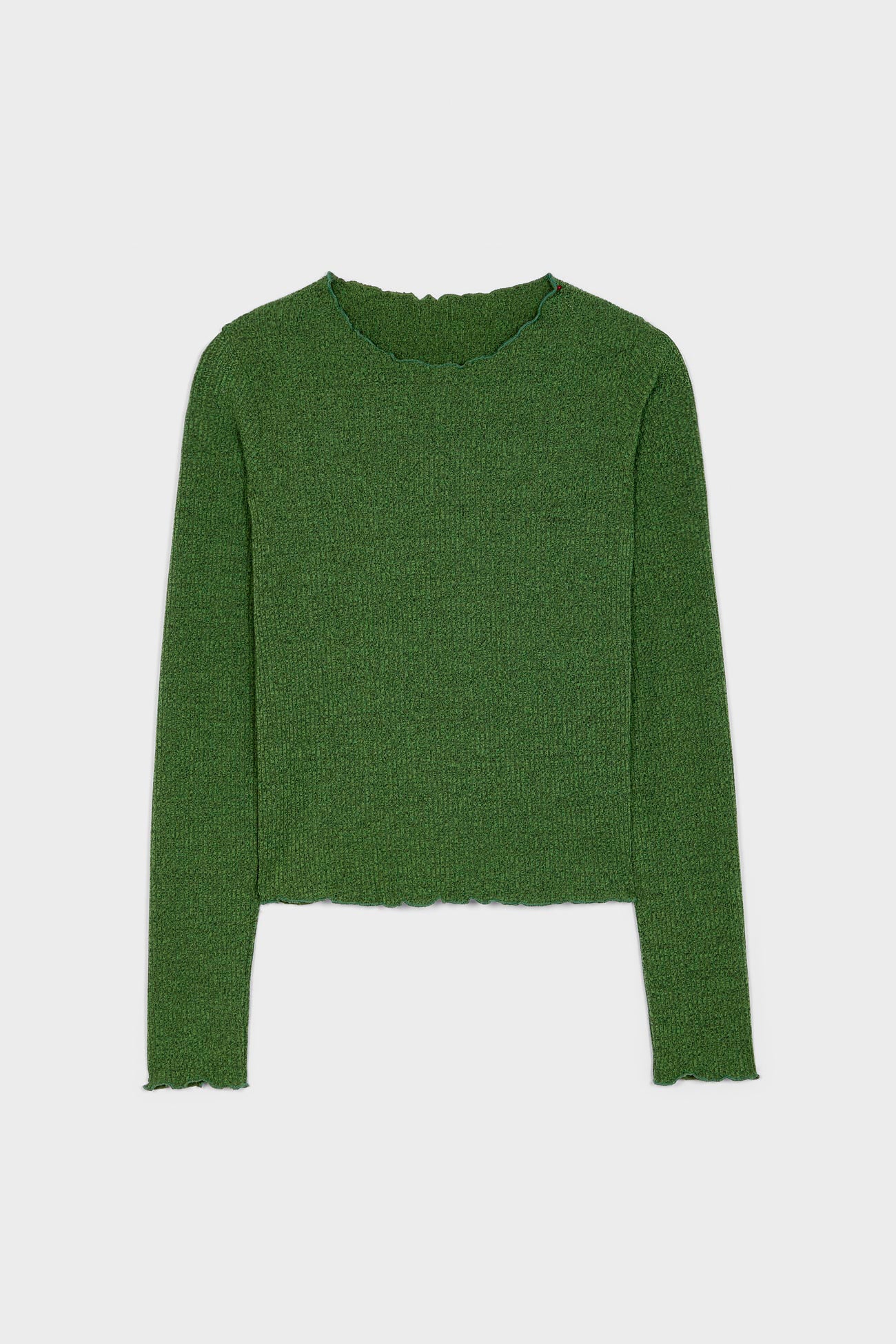 Green ruffle trim ribbed top_1