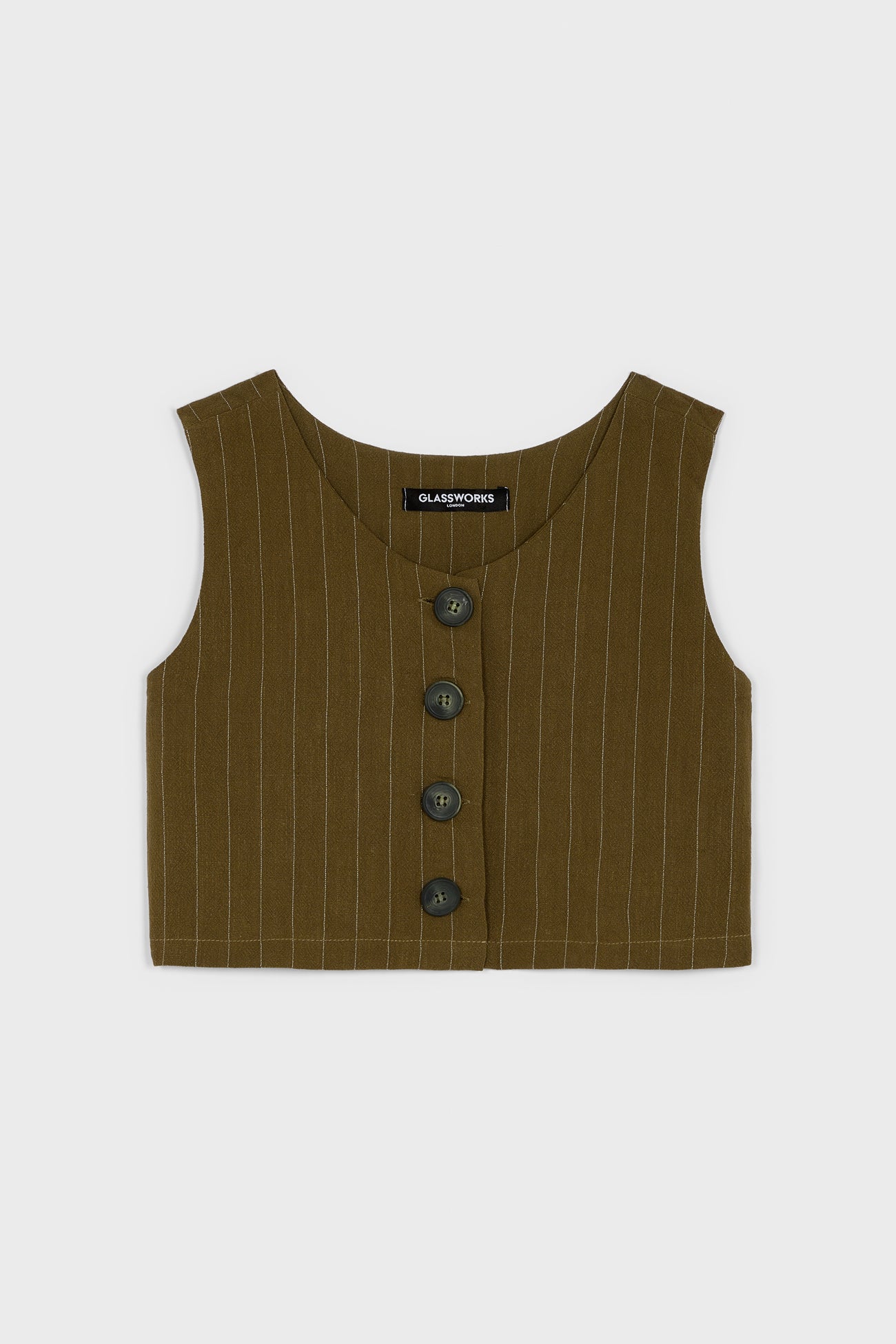 Olive green pinstripe button front tank_6