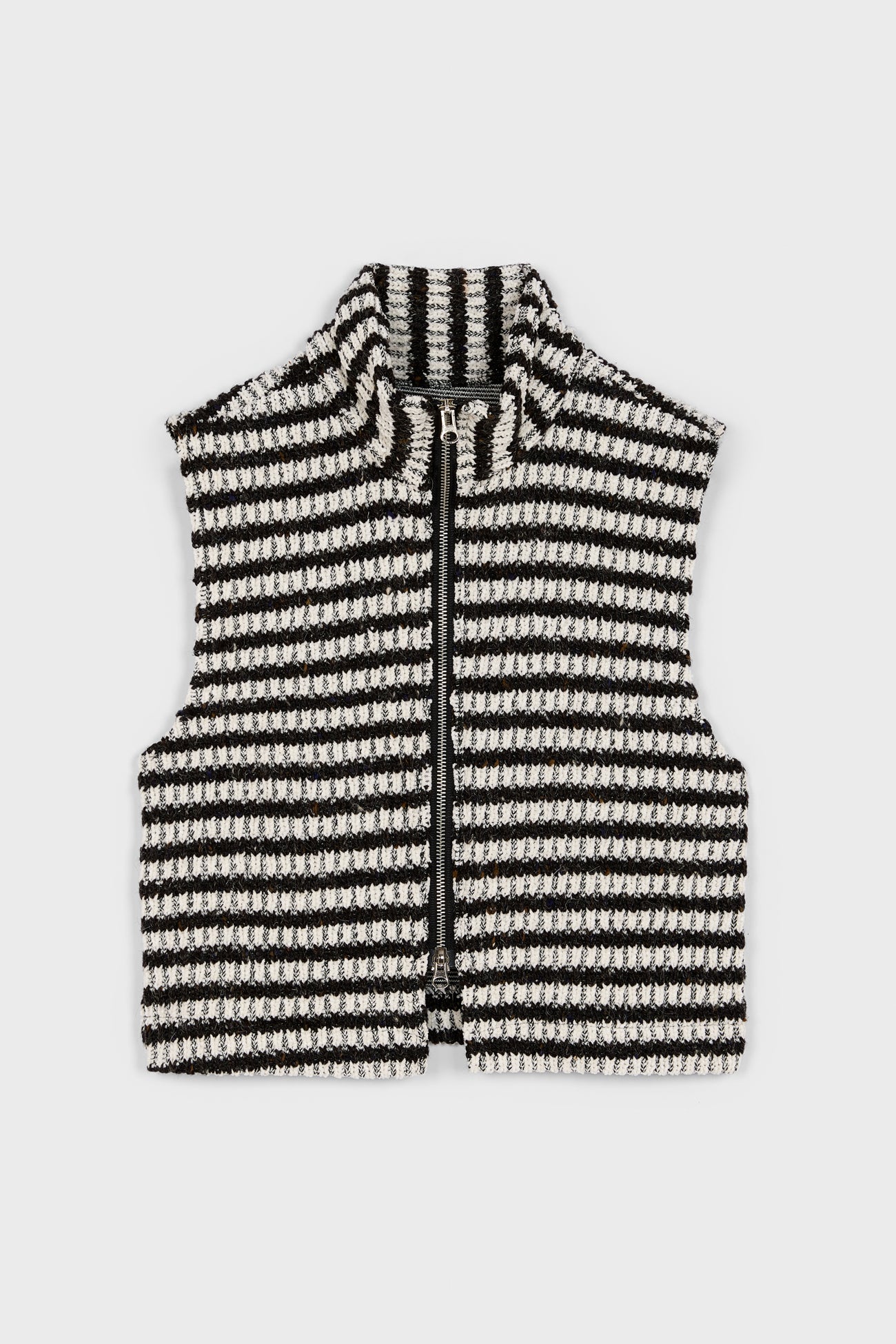 White and black woven stripe zip vest_6