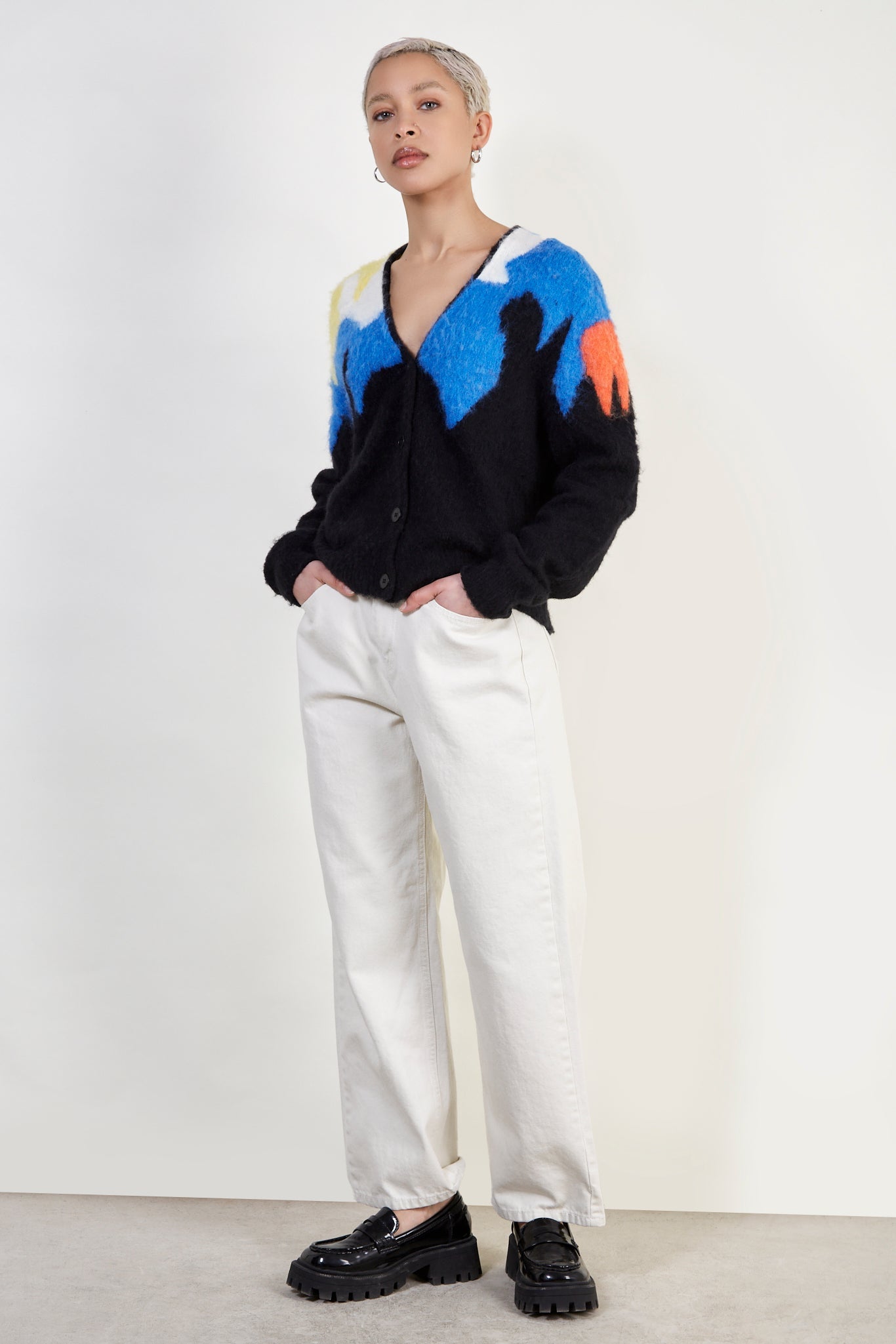 Multicolour abstract intarsia wool blend cardigan_5