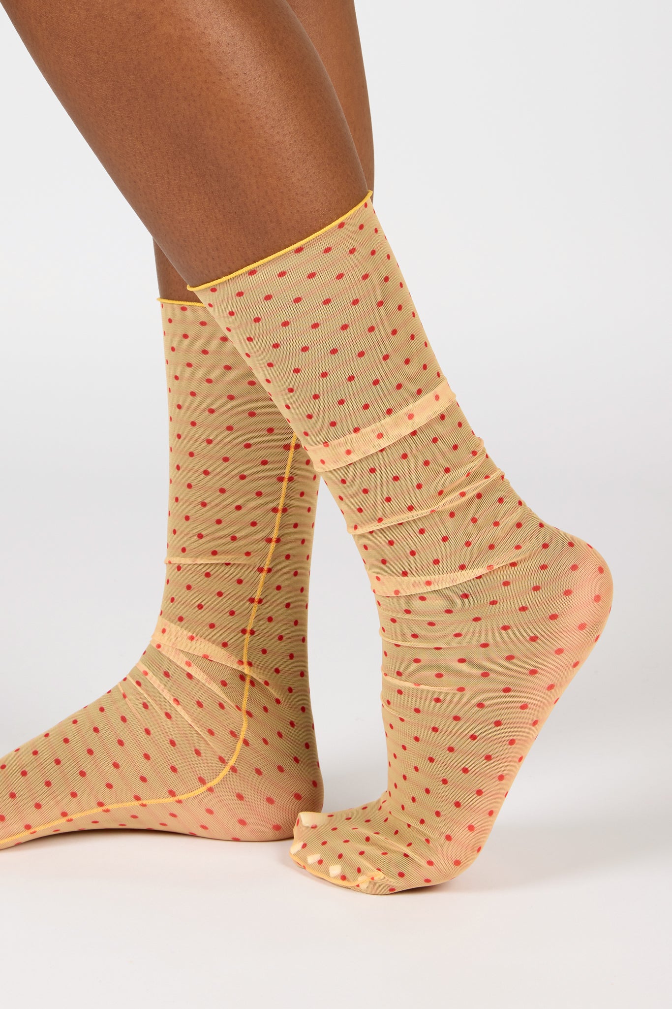 Mustard and red polka dot sheer socks_3