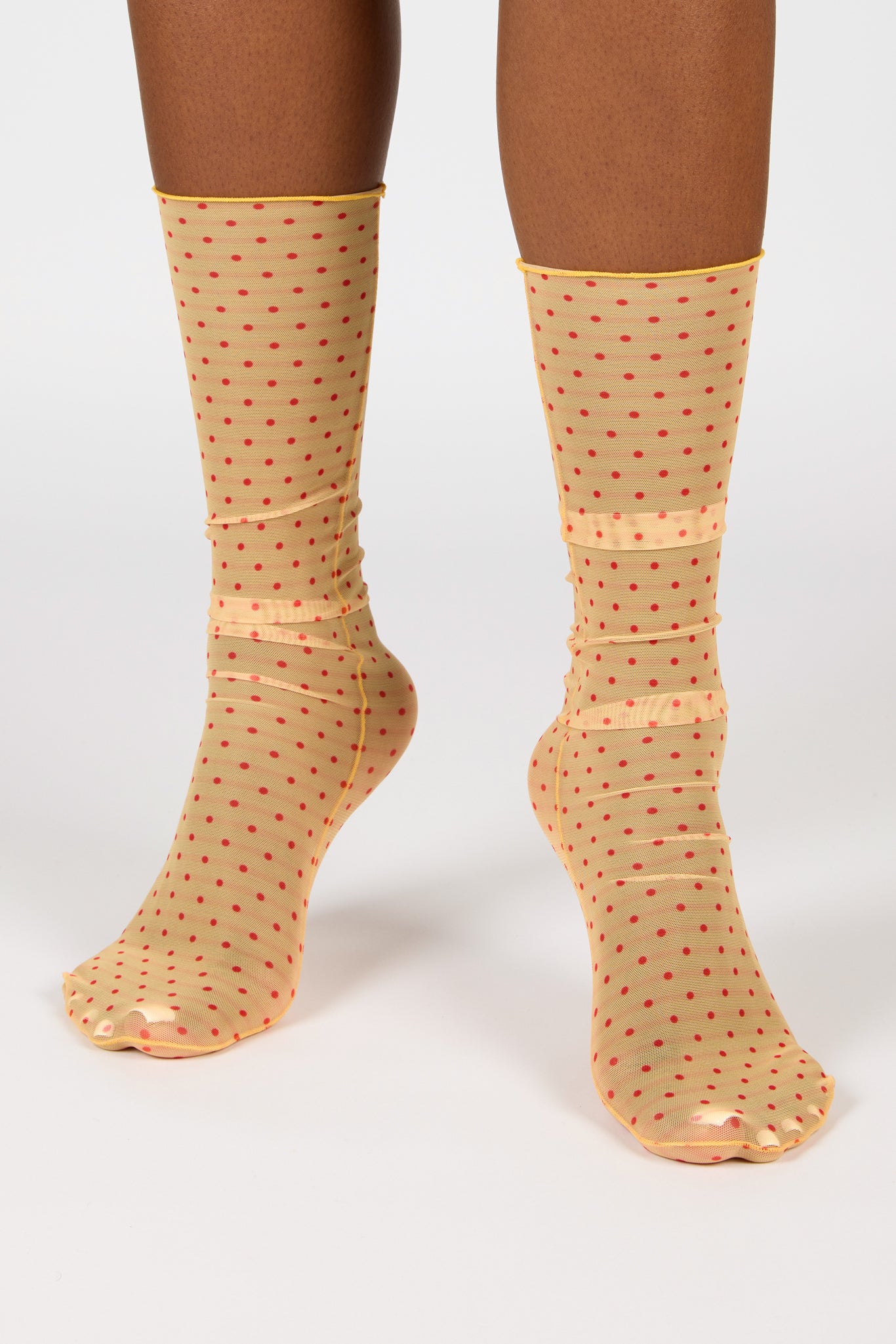 Mustard and red polka dot sheer socks_4