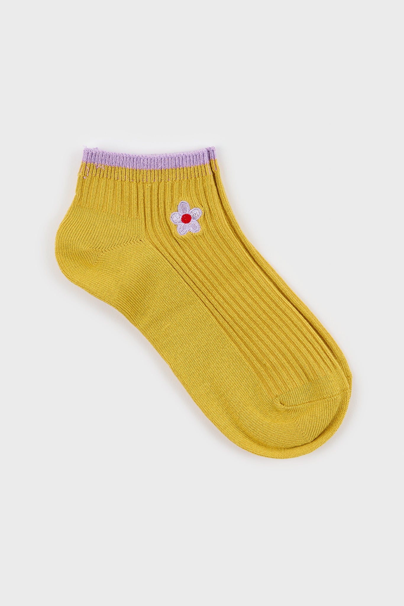 Mustard and tiny purple embroidered flower short socks_3