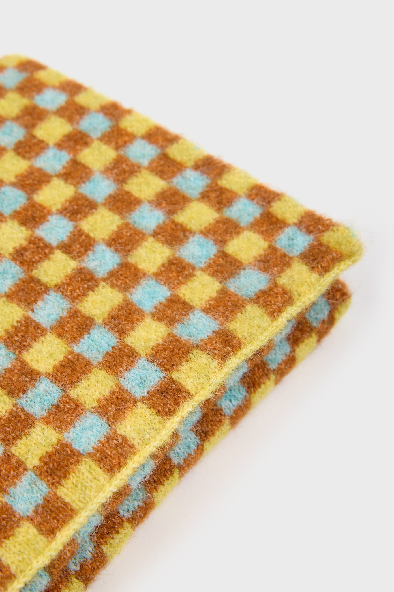 Mustard beige and blue gingham scarf_4
