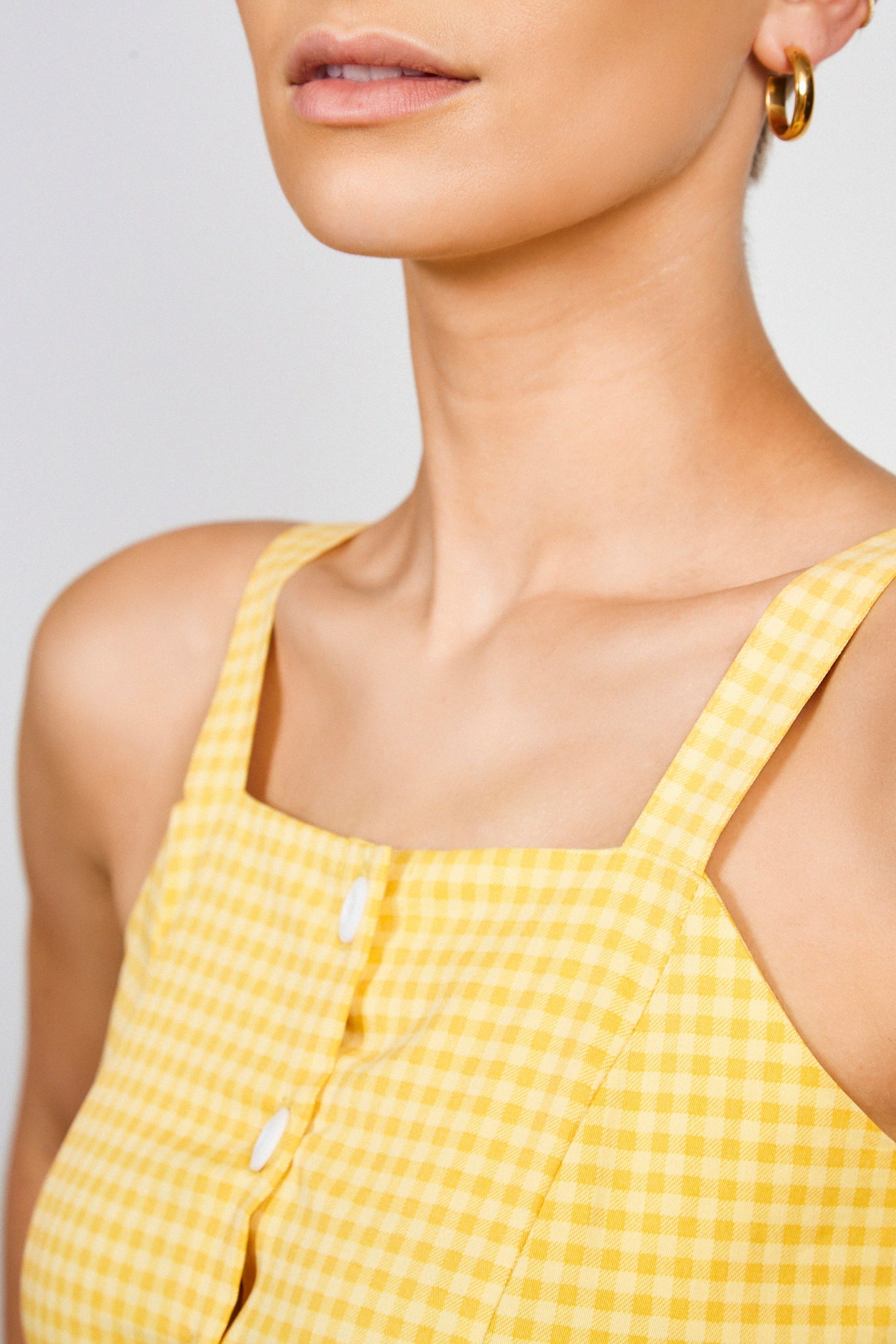 Mustard gingham button front dress_3