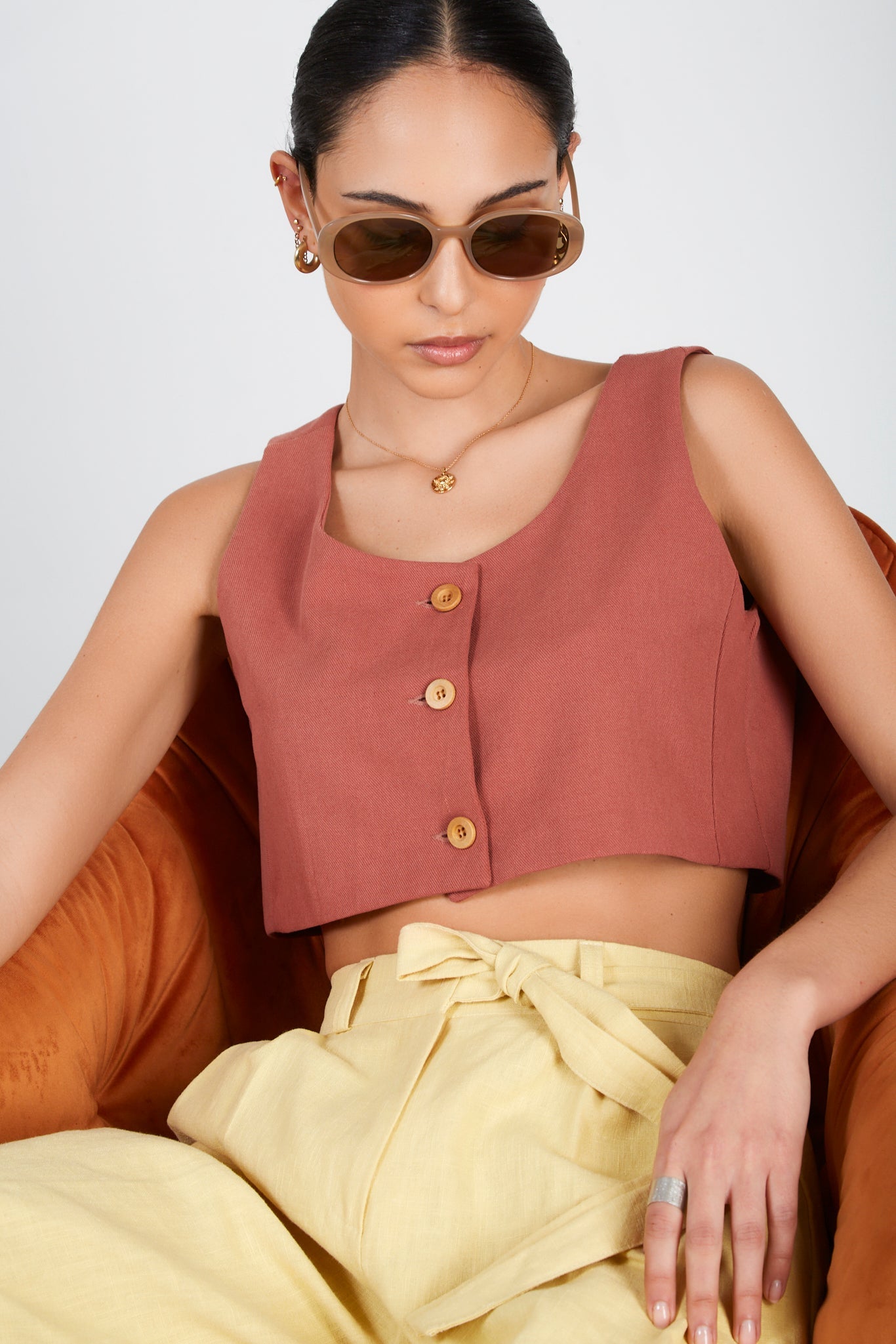 Rust red button up tank_5