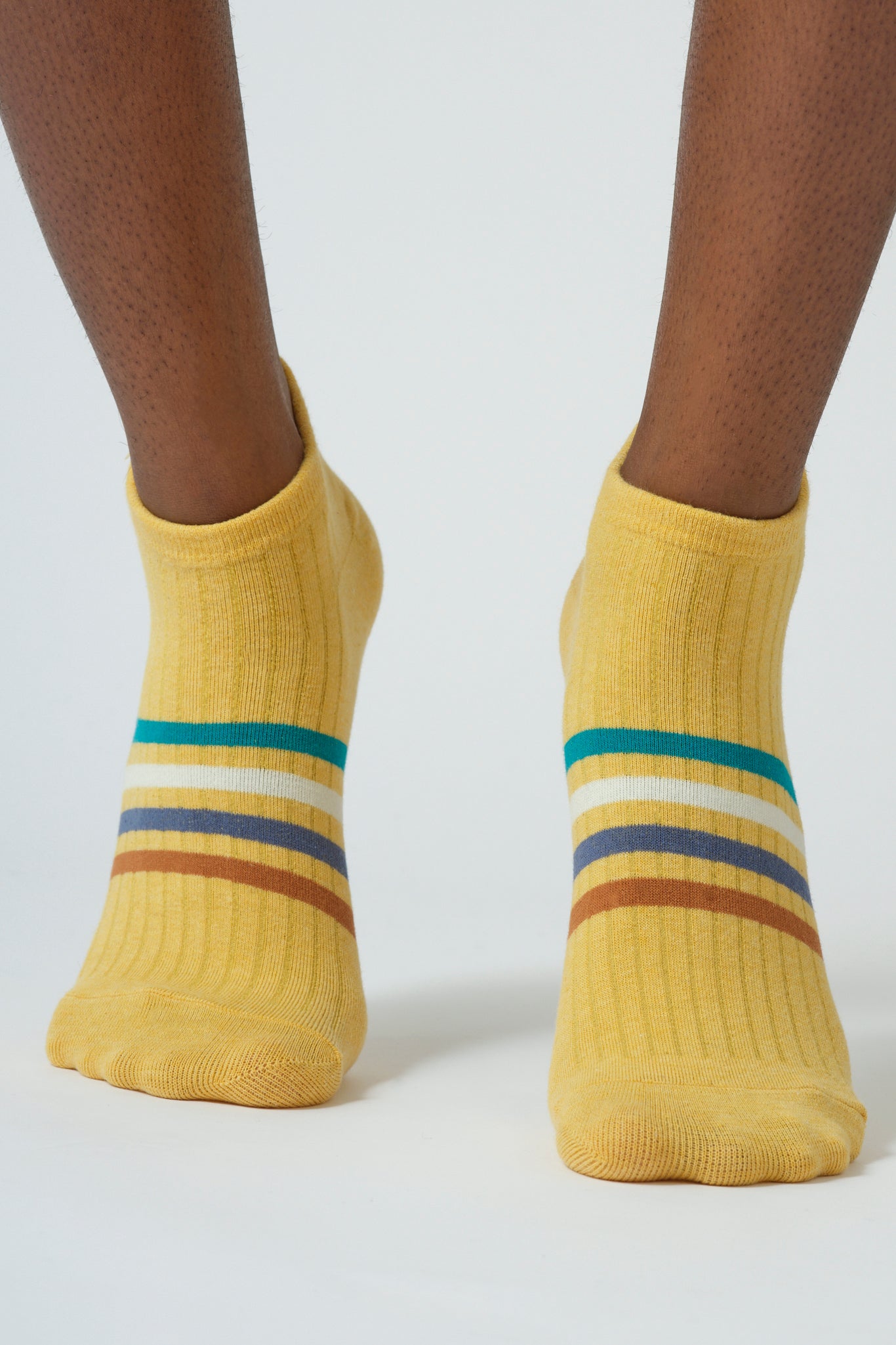 Mustard multicolour striped ankle socks_2