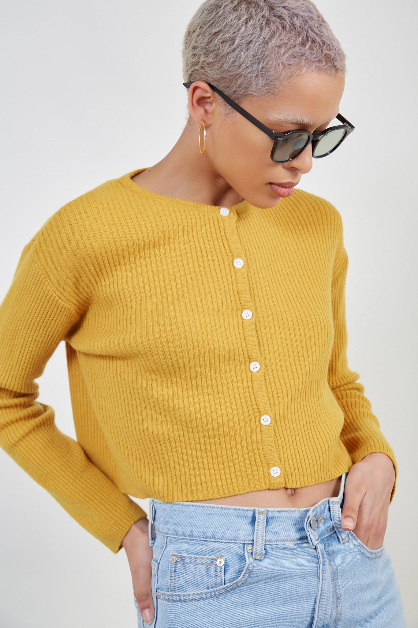Mustard ribbed wool blend cardigan_1