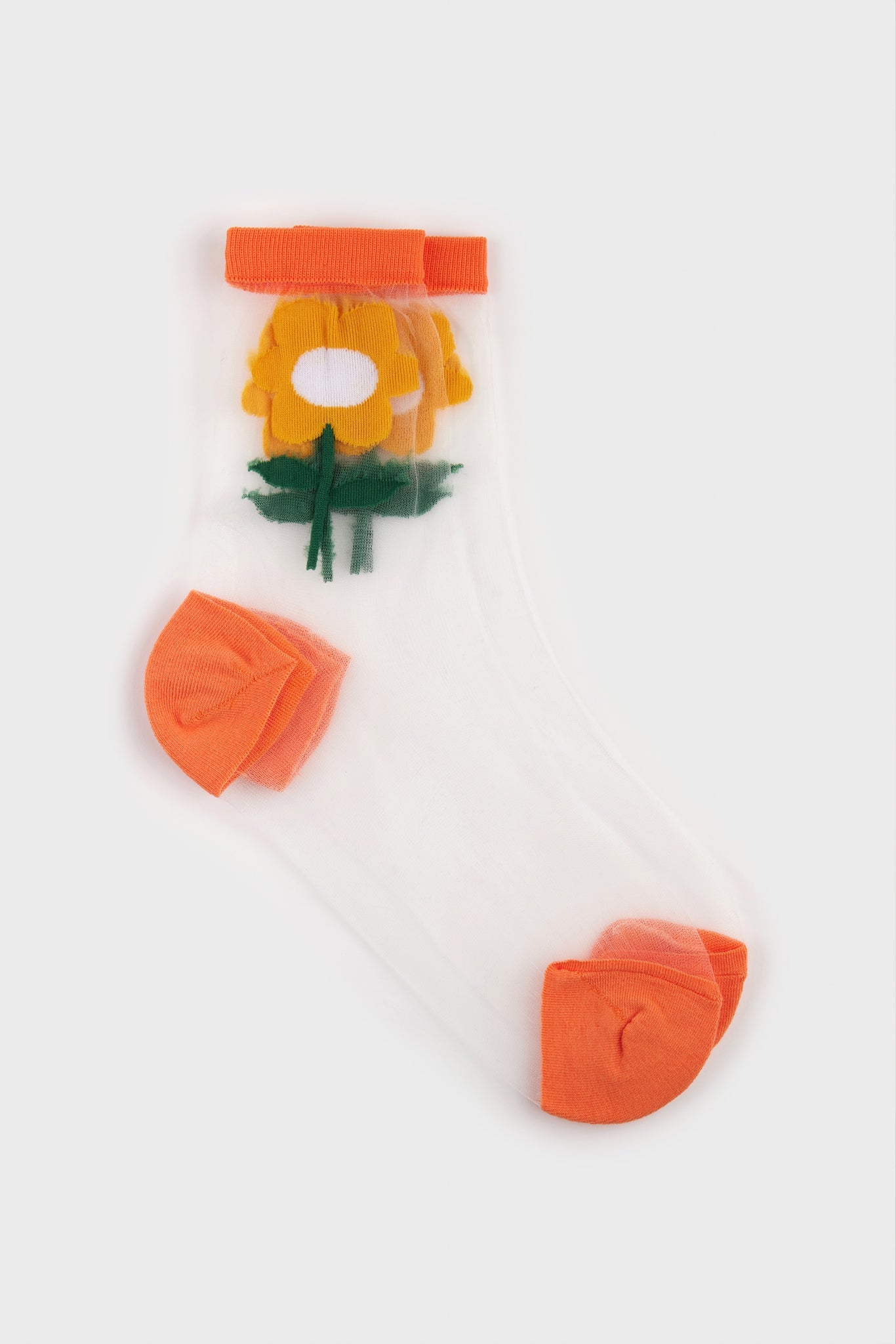 Mustard sheer giant daisy orange trim socks_3