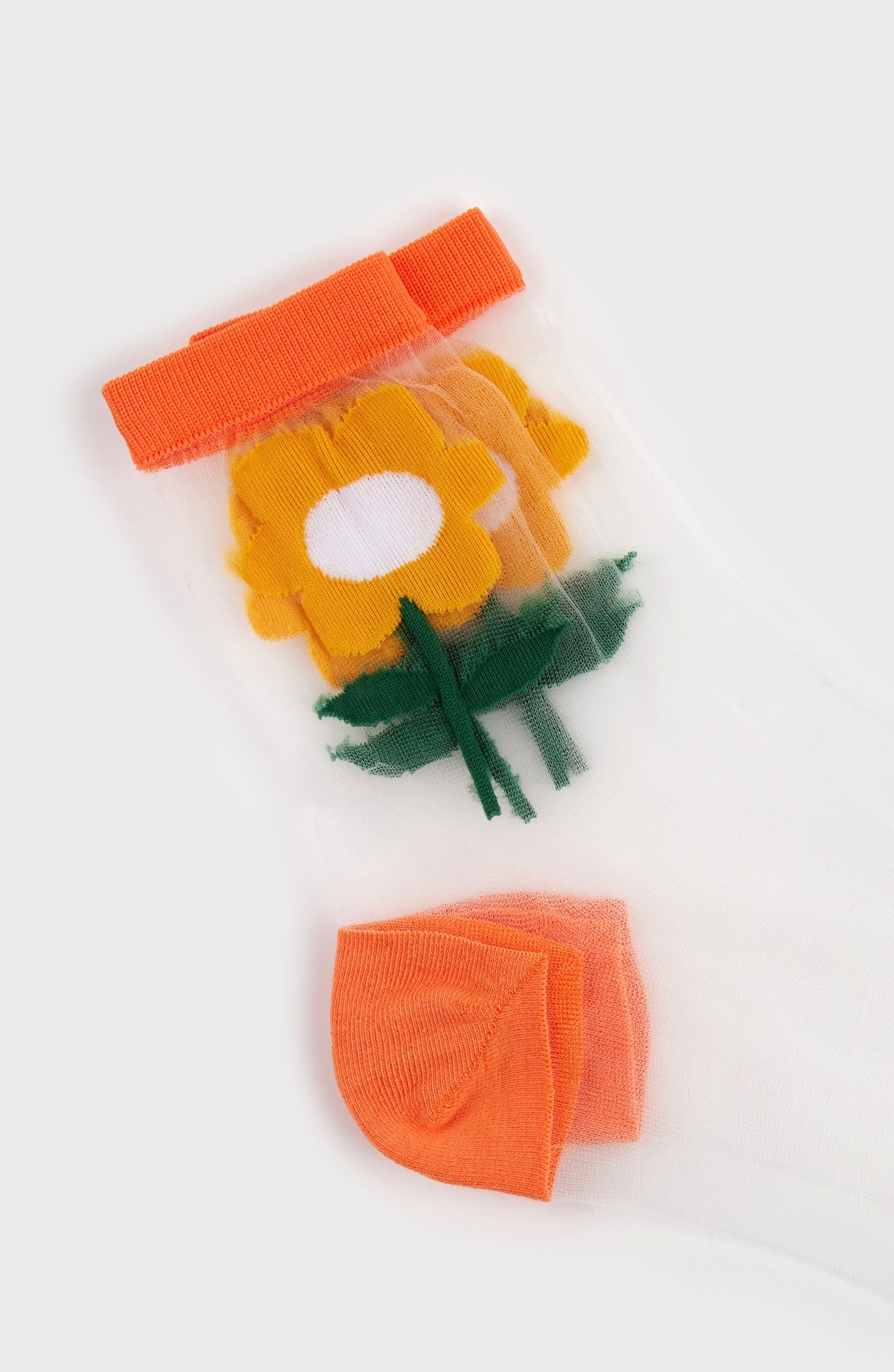 Mustard sheer giant daisy orange trim socks_4