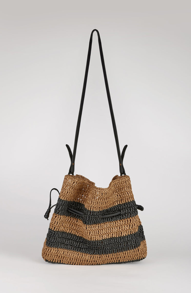 Natural And Black Striped Straw Shoulder Bag Glassworks London Natural And Black Striped Straw Shoulder Bag Glassworks London