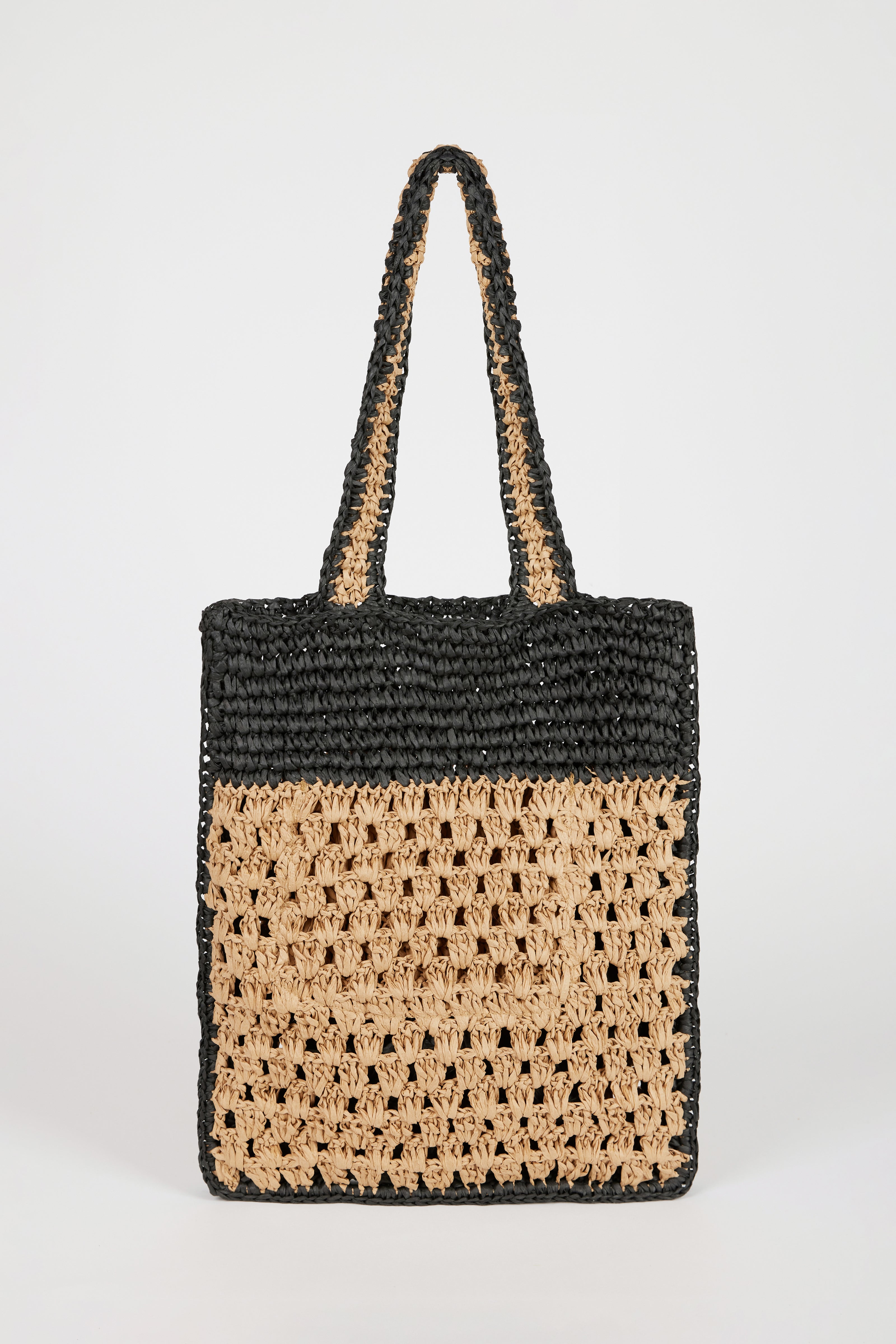 Natural and black trim straw tote bag_1