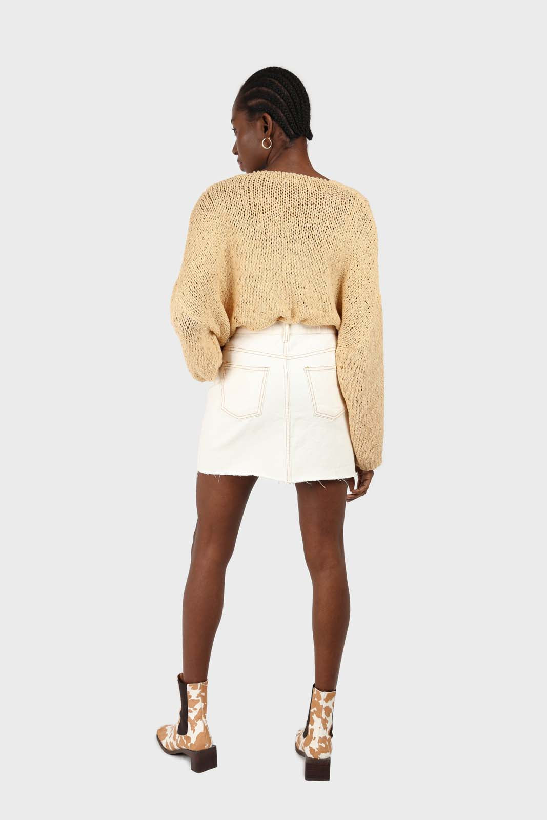 Natural ivory raw hem denim mini skirt - 3755_4